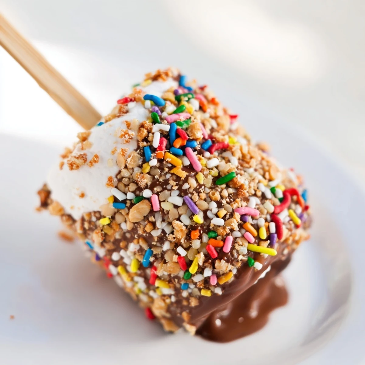 Twelve Chocolate Marshmallows on Stick dipped in smooth melted chocolate, garnished with colorful sprinkles and ideal for gifting or celebrations.