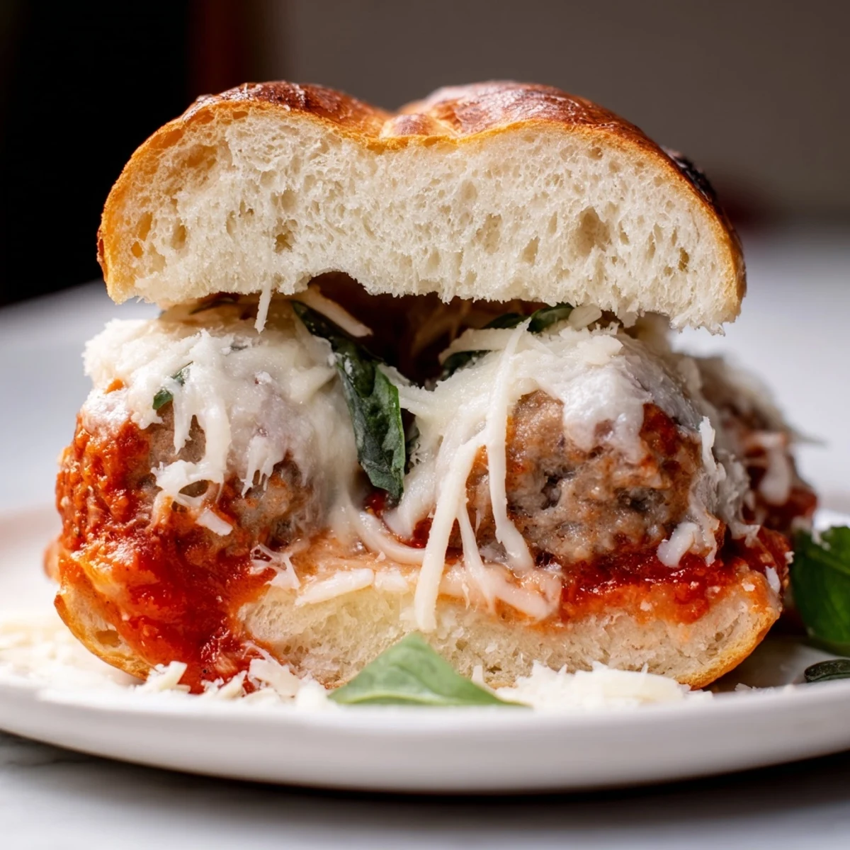 Savory turkey meatballs simmered in marinara, piled into toasty rolls topped with bubbly cheese.