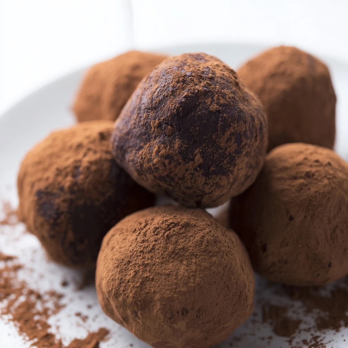 Three Dark Chocolate Truffles with a silky texture, lightly dusted with cocoa powder, perfect for gifting or serving after dinner.