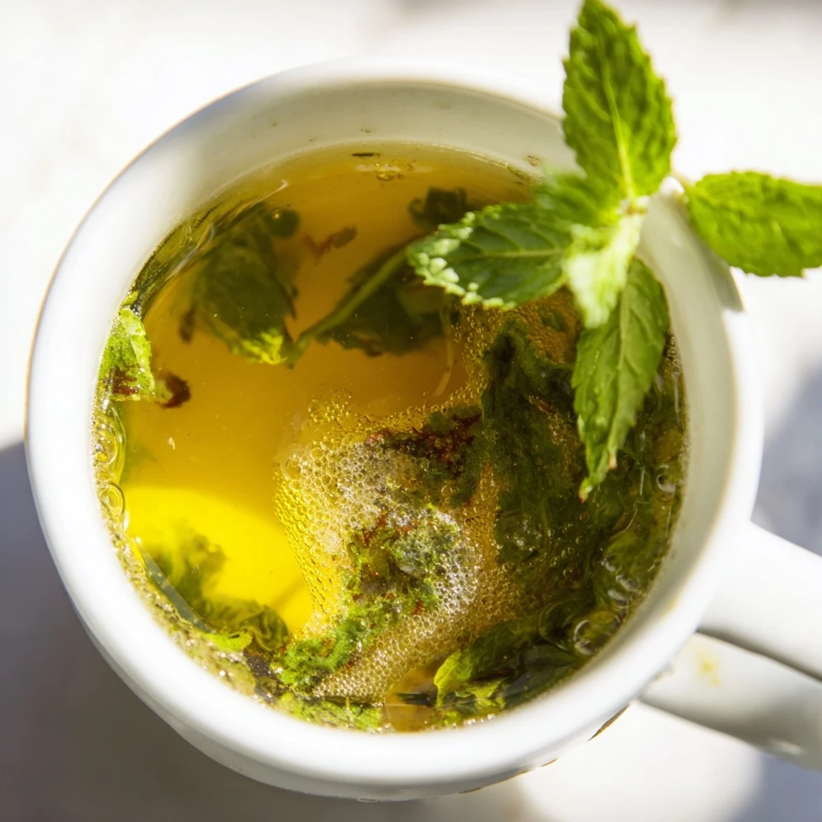 A soothing pot of peppermint tea with honey and fresh mint garnish.