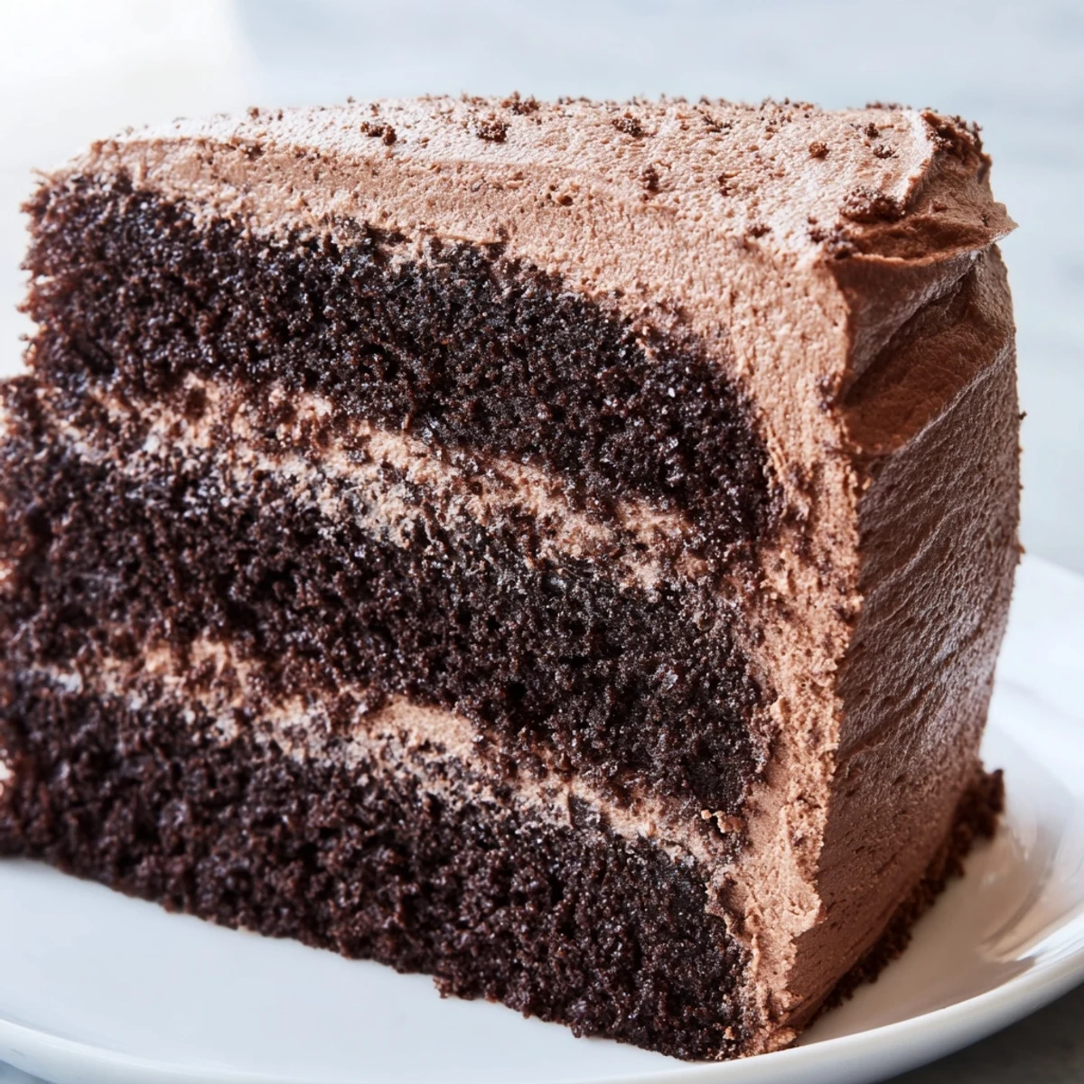 Homemade Chocolate Cake with Frosting, fully assembled and elegantly swirled, ready to celebrate birthdays or satisfy a serious sweet tooth.