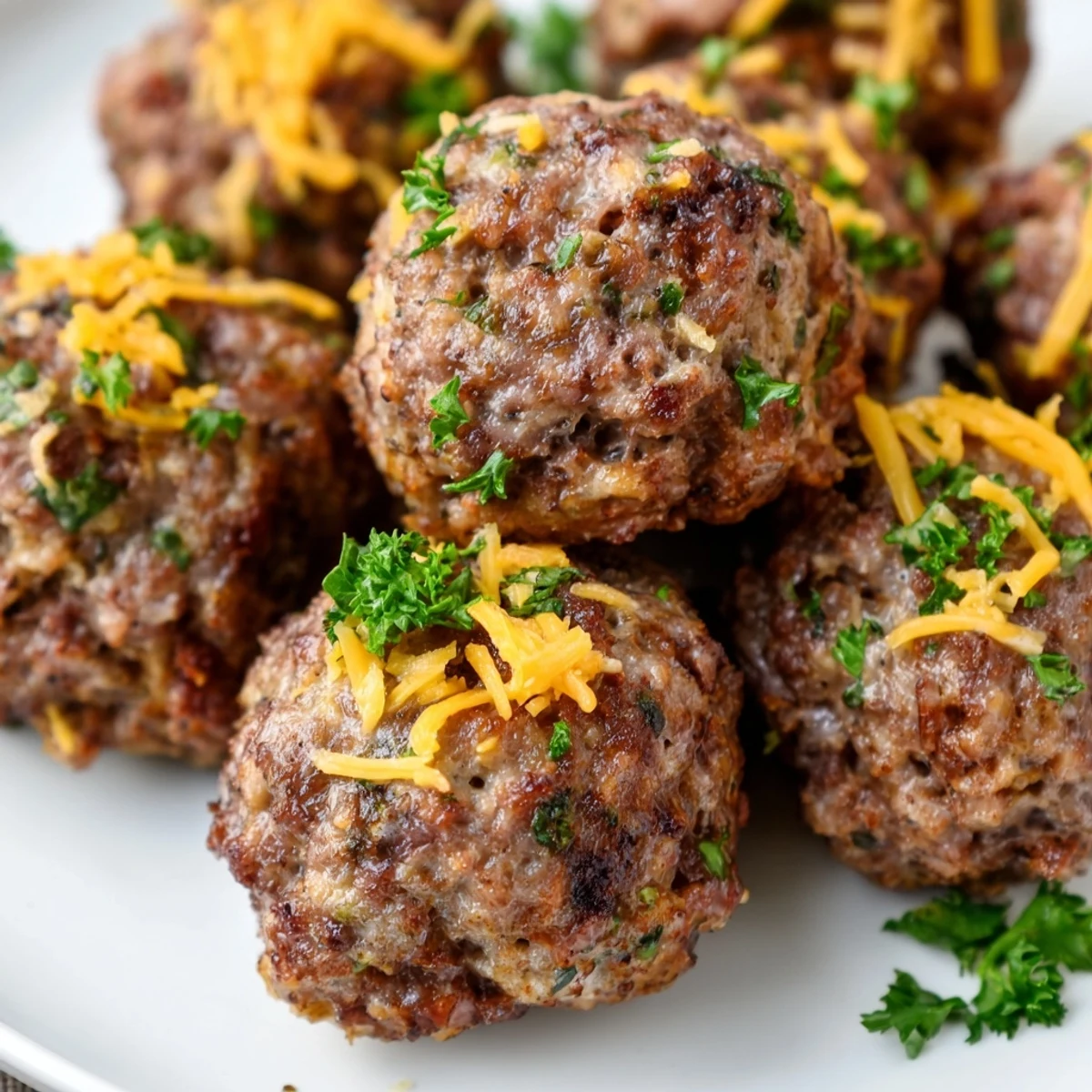 Oven-baked Beef Snack Bites with cheddar and parsley, perfect for a high-protein game day appetizer.