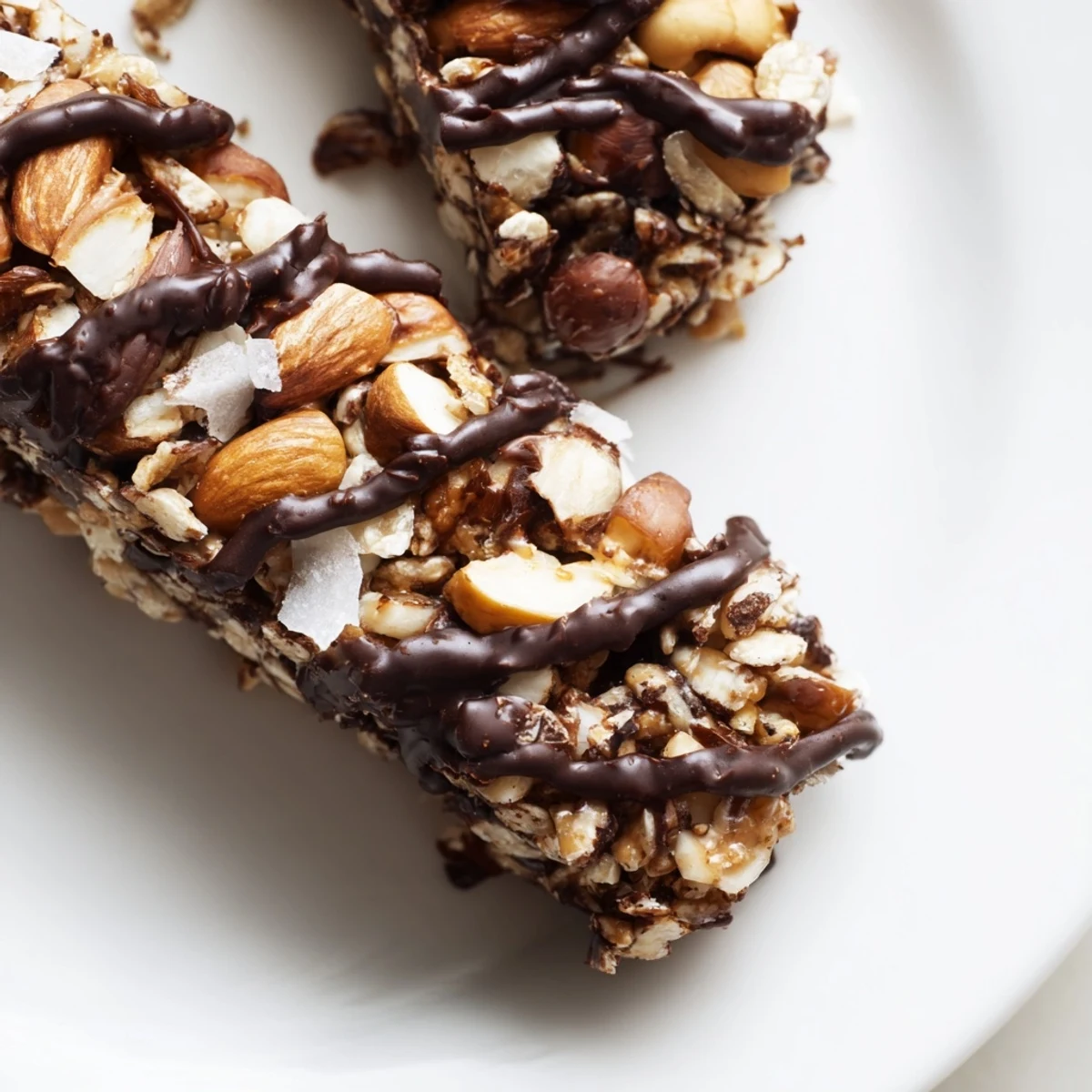 A rectangular Chocolate Snack Bar on a white plate next to a glass of milk, ideal for an afternoon treat.