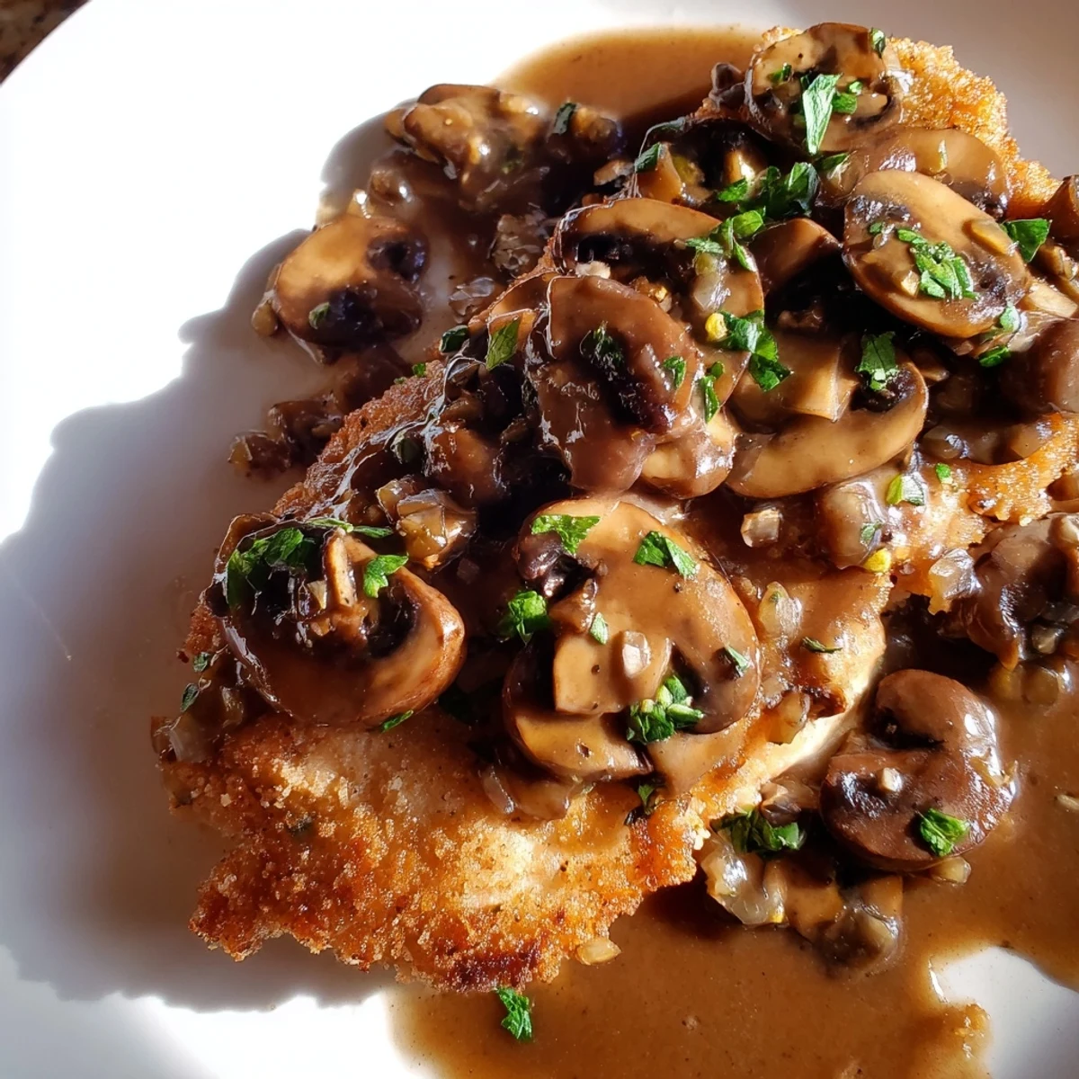 Gluten-free and dairy-free friendly Chicken Marsala with Mushrooms plated alongside creamy mashed potatoes, showcasing juicy chicken and earthy mushroom slices.
