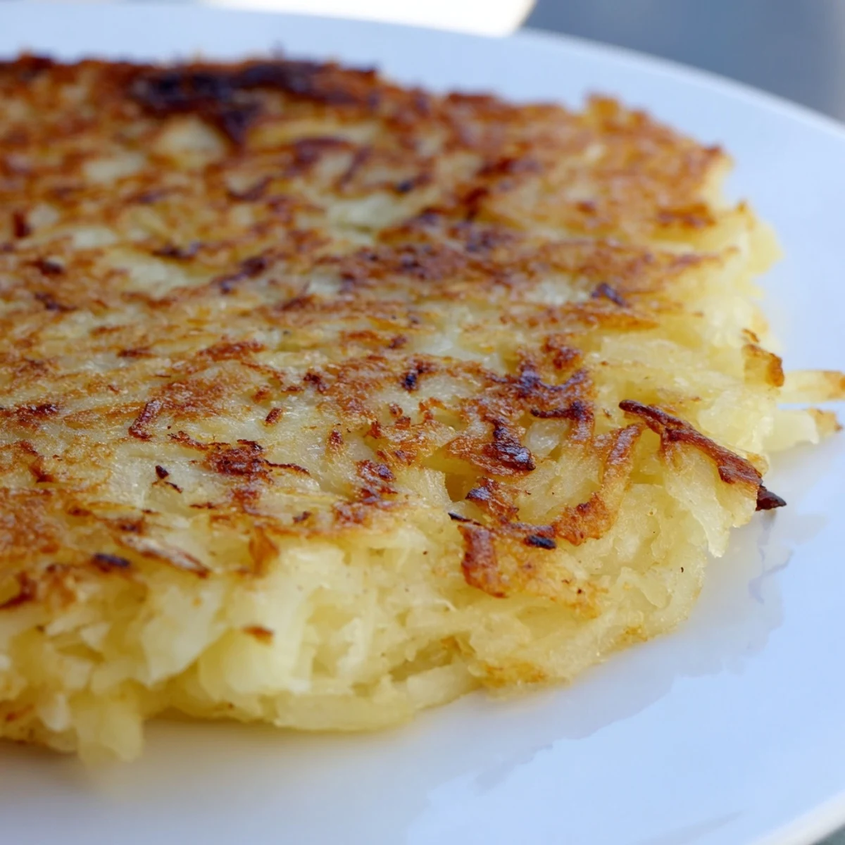 Stack of freshly cooked Boxty Irish Potato Pancakes, garnished with chopped scallions, beside a small bowl of sour cream and smoked salmon.  