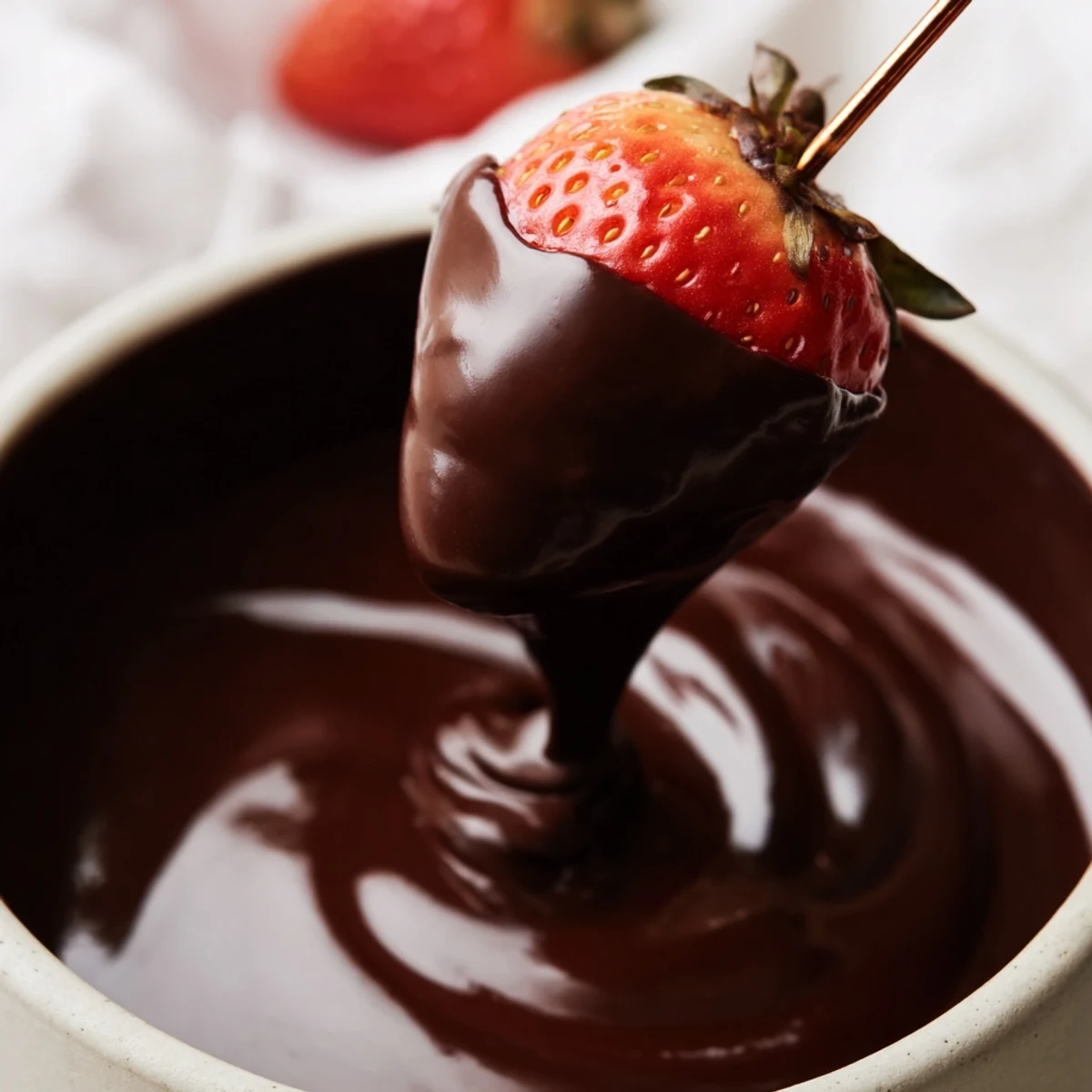 Indulgent Valentine Chocolate Fondue with Fruit is served warm from a ceramic pot, with pineapple chunks, grapes, and marshmallows ready for dipping.