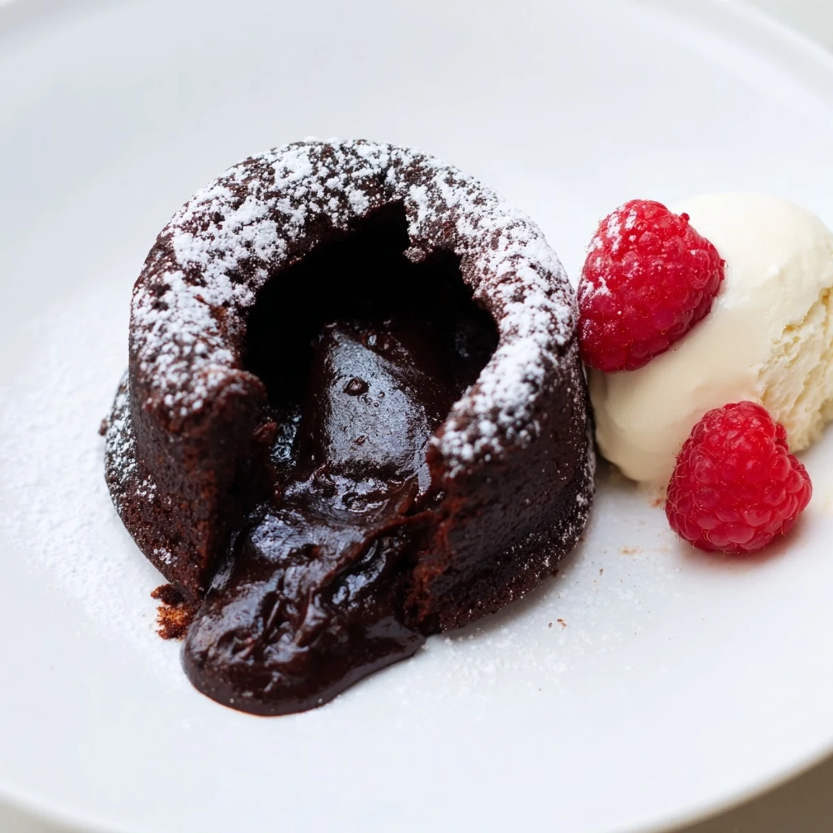 Individual Valentine Molten Chocolate Lava Cakes served with a scoop of vanilla ice cream, creating a perfect romantic dessert for two.