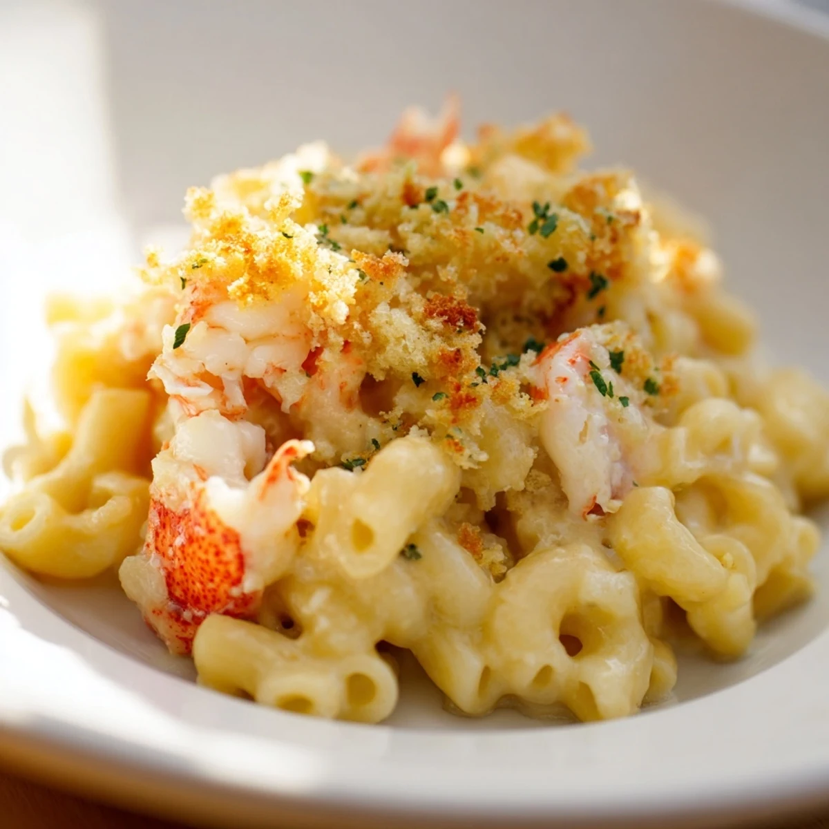 Lobster Macaroni and Cheese features creamy pasta and tender seafood pieces, served hot from the oven.  
