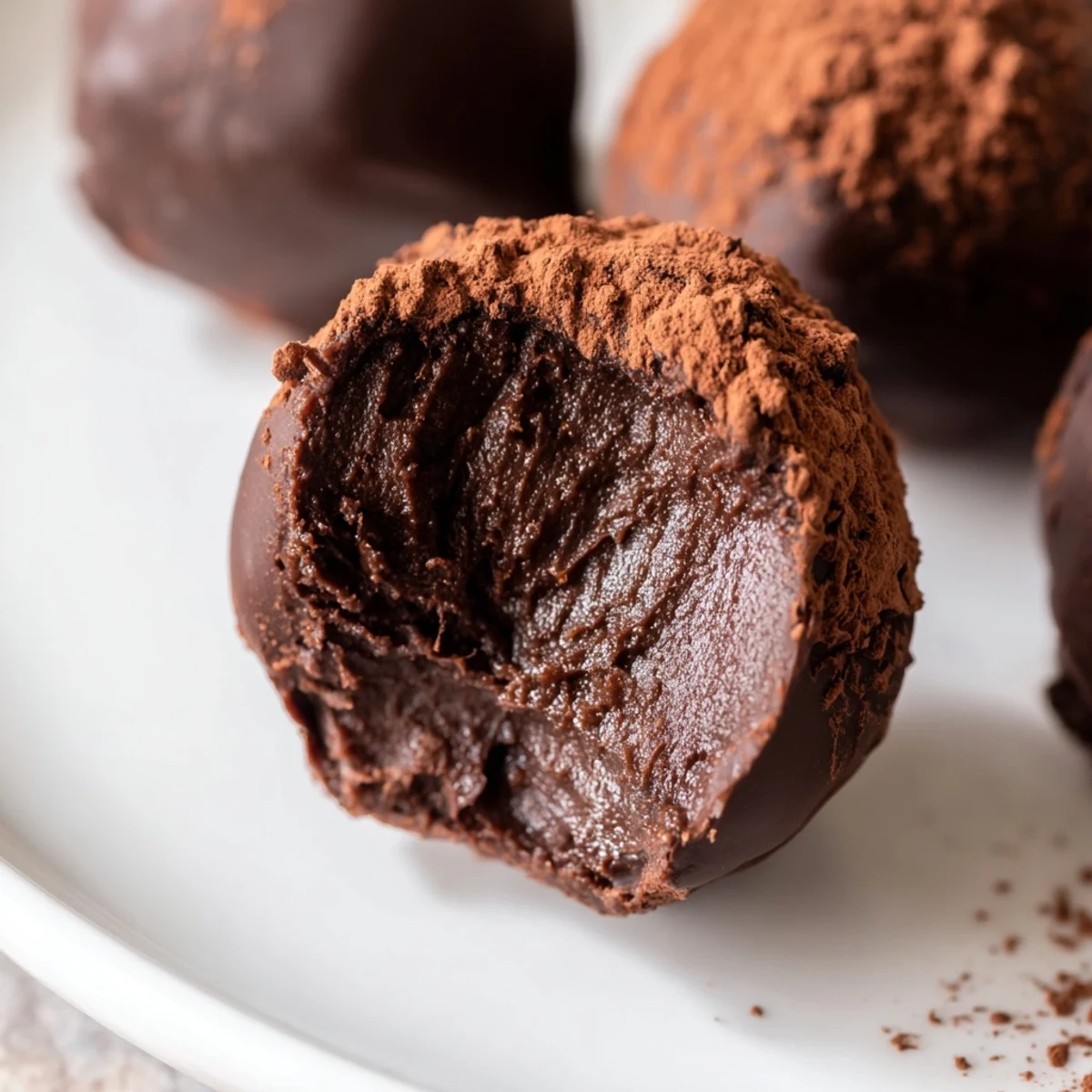 Decadent, melt-in-your-mouth Chocolate Truffles with Cocoa Powder dusted on a marble countertop for gifting.  