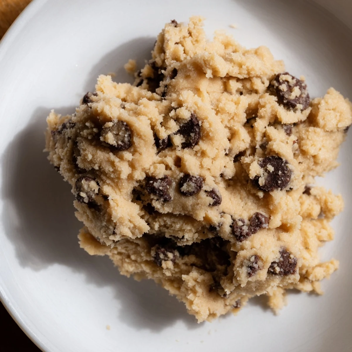 Creamy edible keto cookie dough with sugar-free chocolate chips, perfect for a quick low-carb dessert.