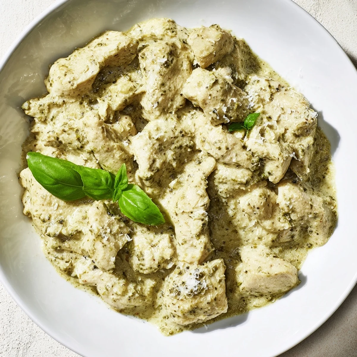 Juicy Pesto Ranch Crock Pot Chicken Thighs plated alongside roasted vegetables, showcasing a creamy, vibrant sauce perfect for weeknight dining.