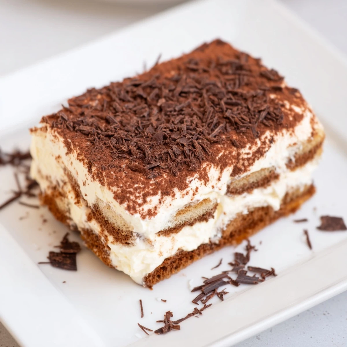 This Easy Tiramisu shows coffee-dipped biscuits nestled in sweet cream, perfect for a no-bake Italian dessert presentation.