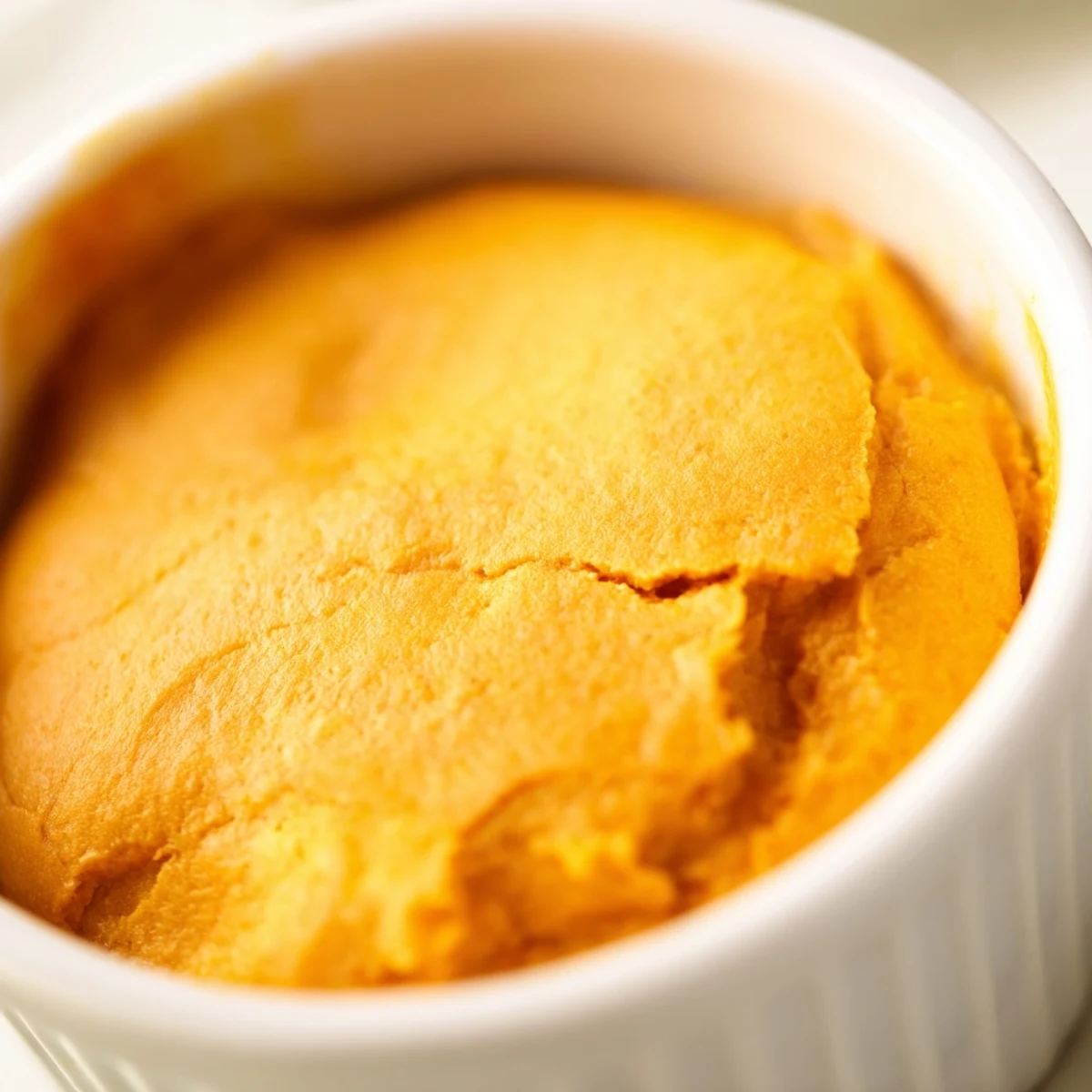 Warm baked pumpkin spice pudding topped with whipped cream and dusted with cinnamon.