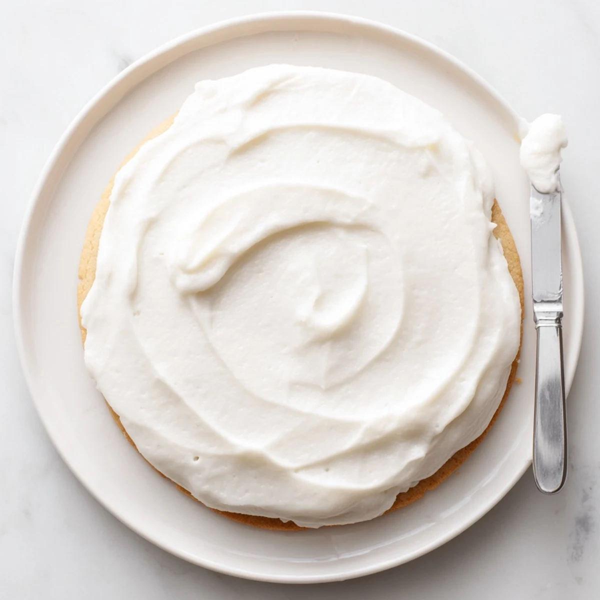 Spreading luscious Easy Sugar Cookie Frosting over star-shaped cookies with a butter knife on a wooden counter.