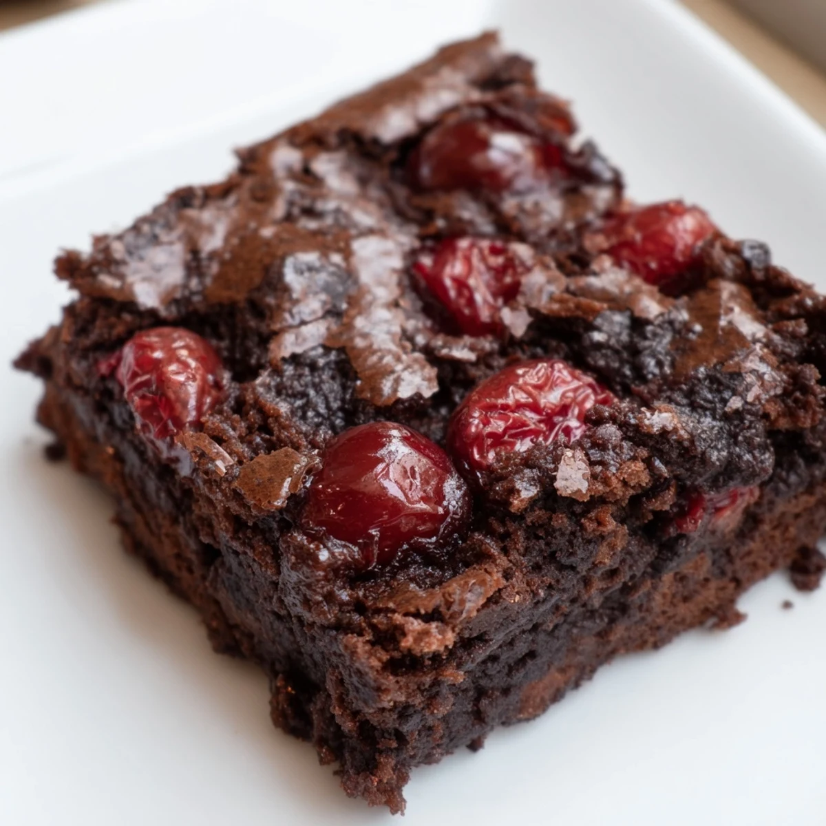 Warm Roasted Cherry Brownies served with melting vanilla ice cream, perfect for a summer dessert plate.