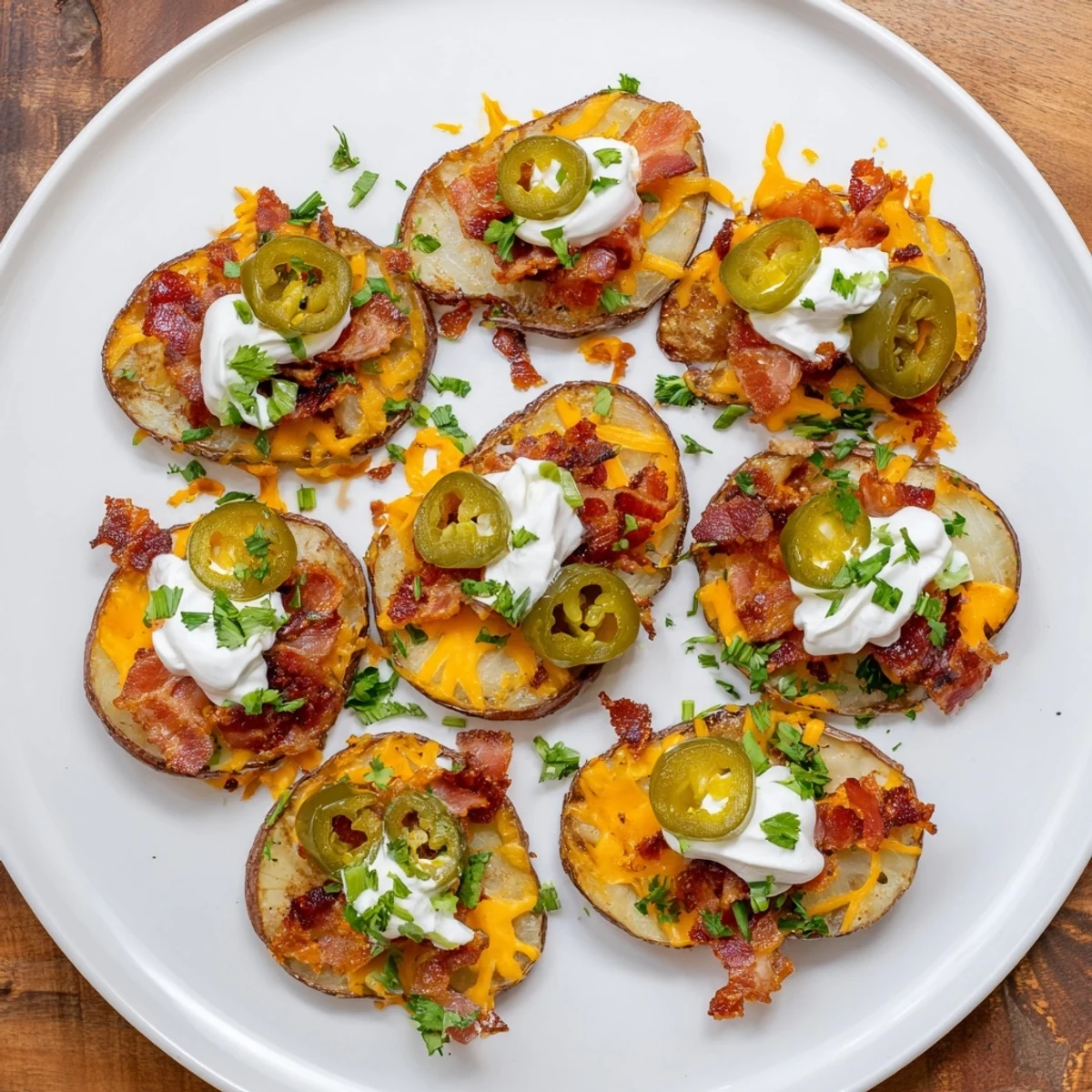 Golden, crispy potato slices loaded with melted cheddar cheese, crumbled bacon, and fresh toppings for Irish Nachos.