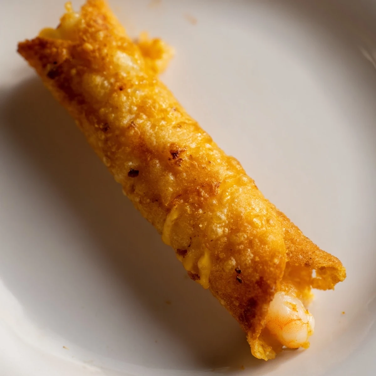Golden, fried Crispy Shrimp Avocado Taquitos resting on a napkin, showing creamy avocado filling.