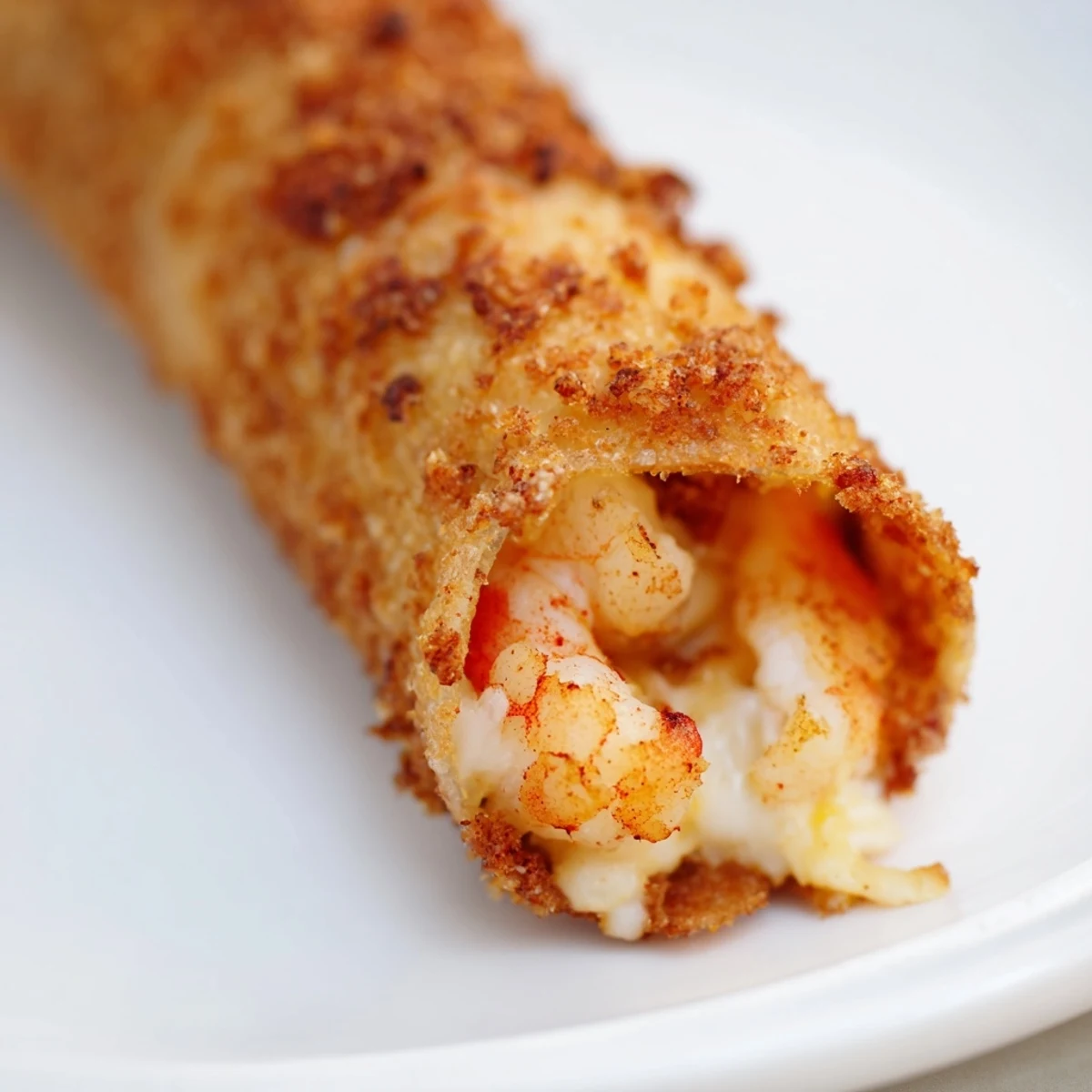 Freshly prepared Crispy Shrimp Avocado Taquitos served with sour cream and cilantro garnish.