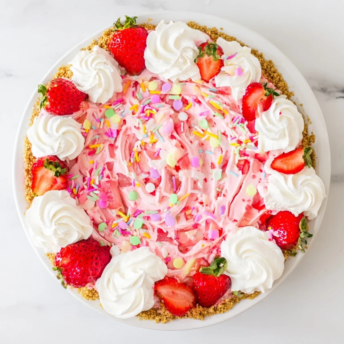 The Easter No Bake Jello Pie features a creamy strawberry layer in a graham cracker crust topped with fresh berries.