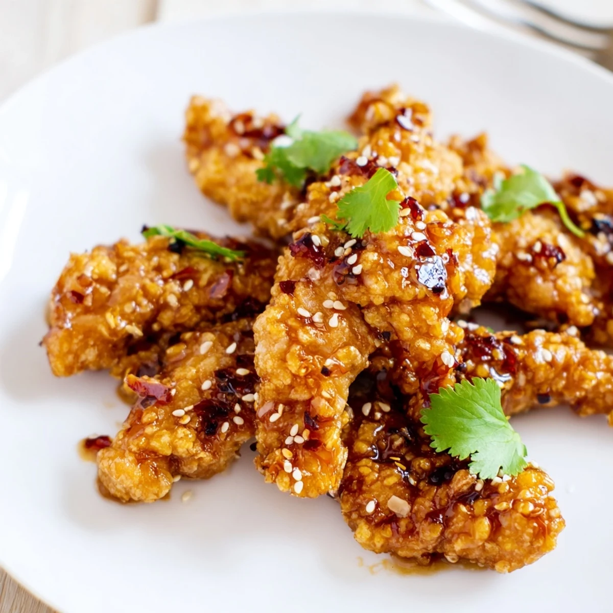 Sizzling Thai Sticky Chicken Fingers arranged over jasmine rice, showcasing a savory, tangy sauce perfect for game day snacking.
