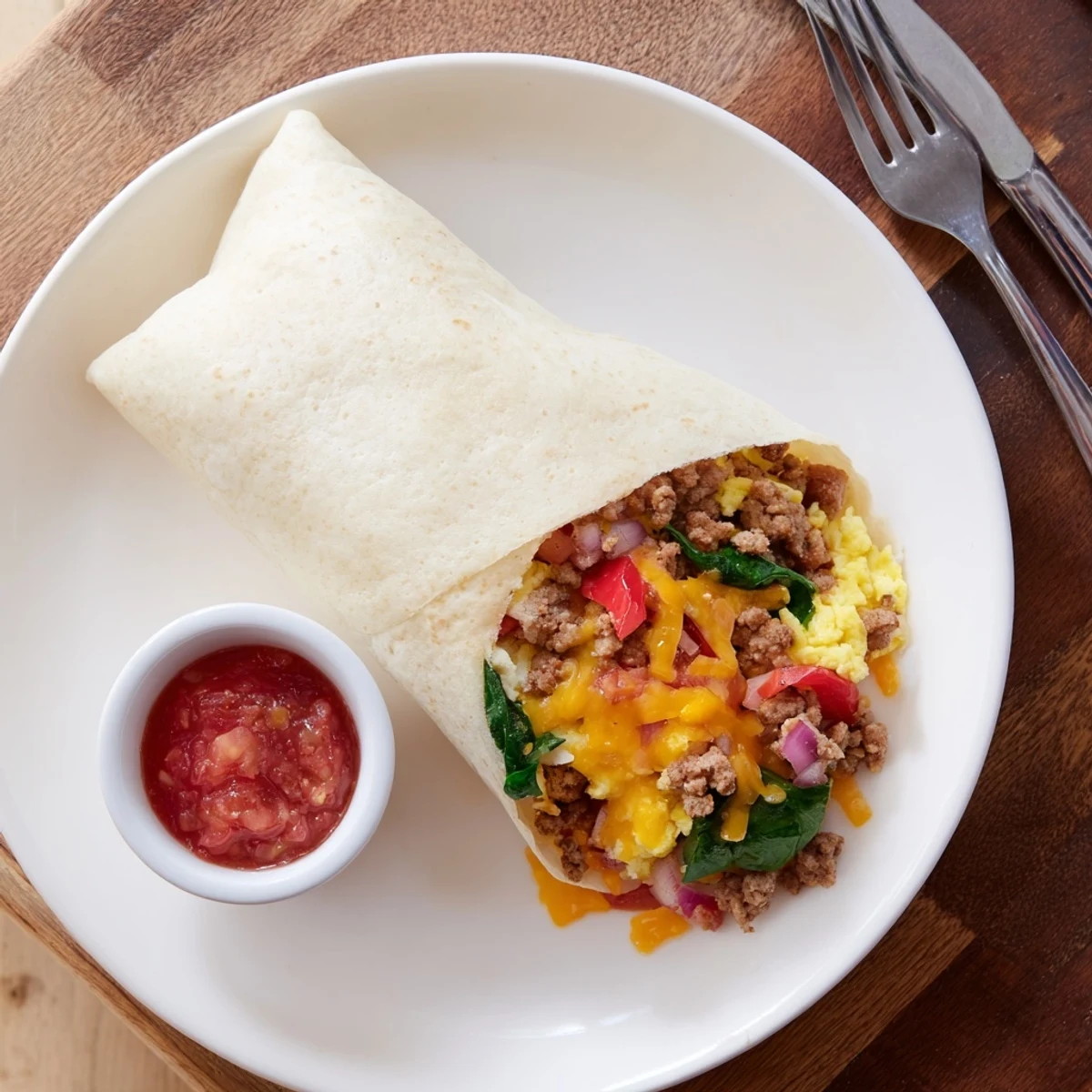 Freshly wrapped Make-Ahead Breakfast Burritos ready for the freezer, lined up on a baking sheet.