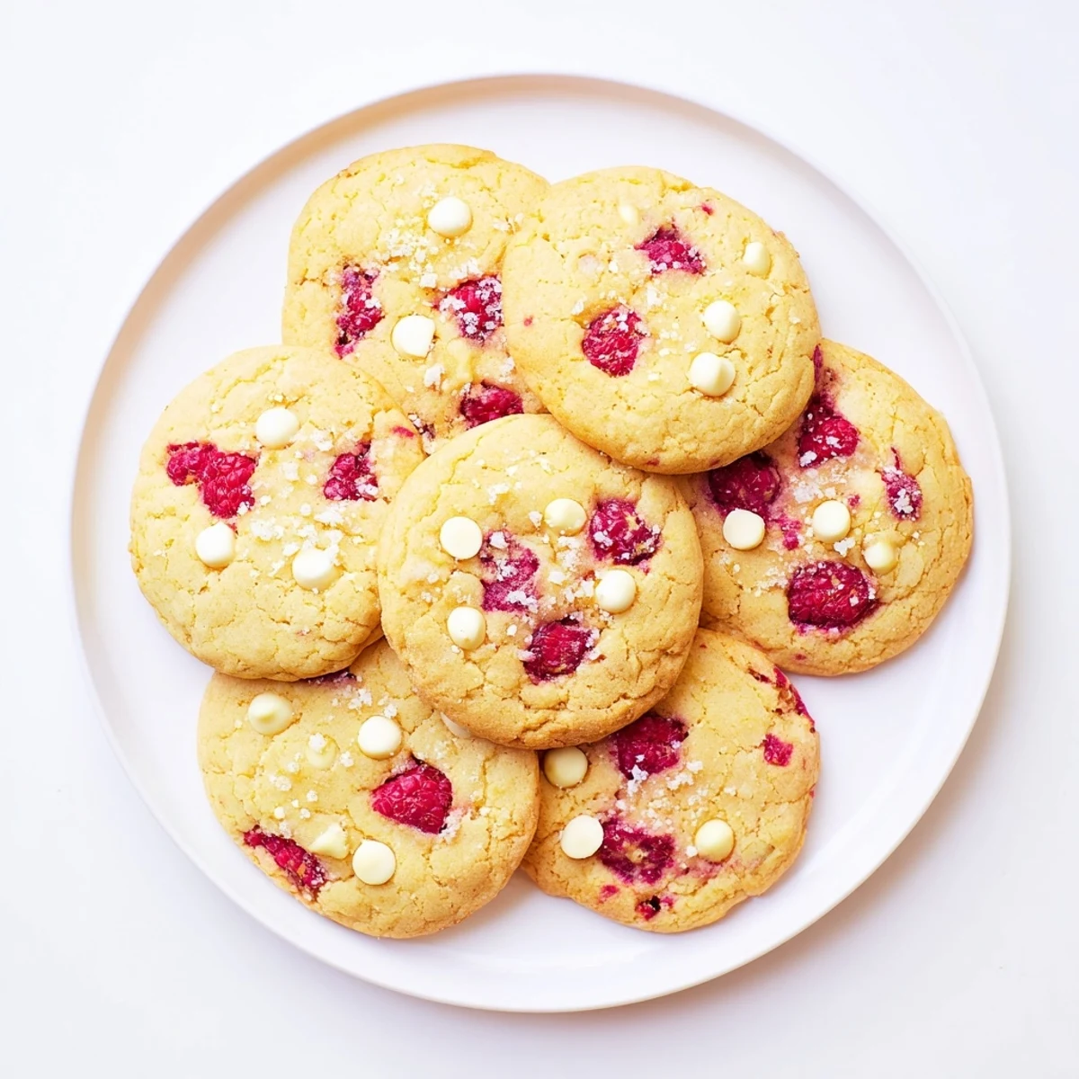 Plate of Lemon Raspberry Cookies with a glass of iced tea, highlighting a zesty summer dessert snack.