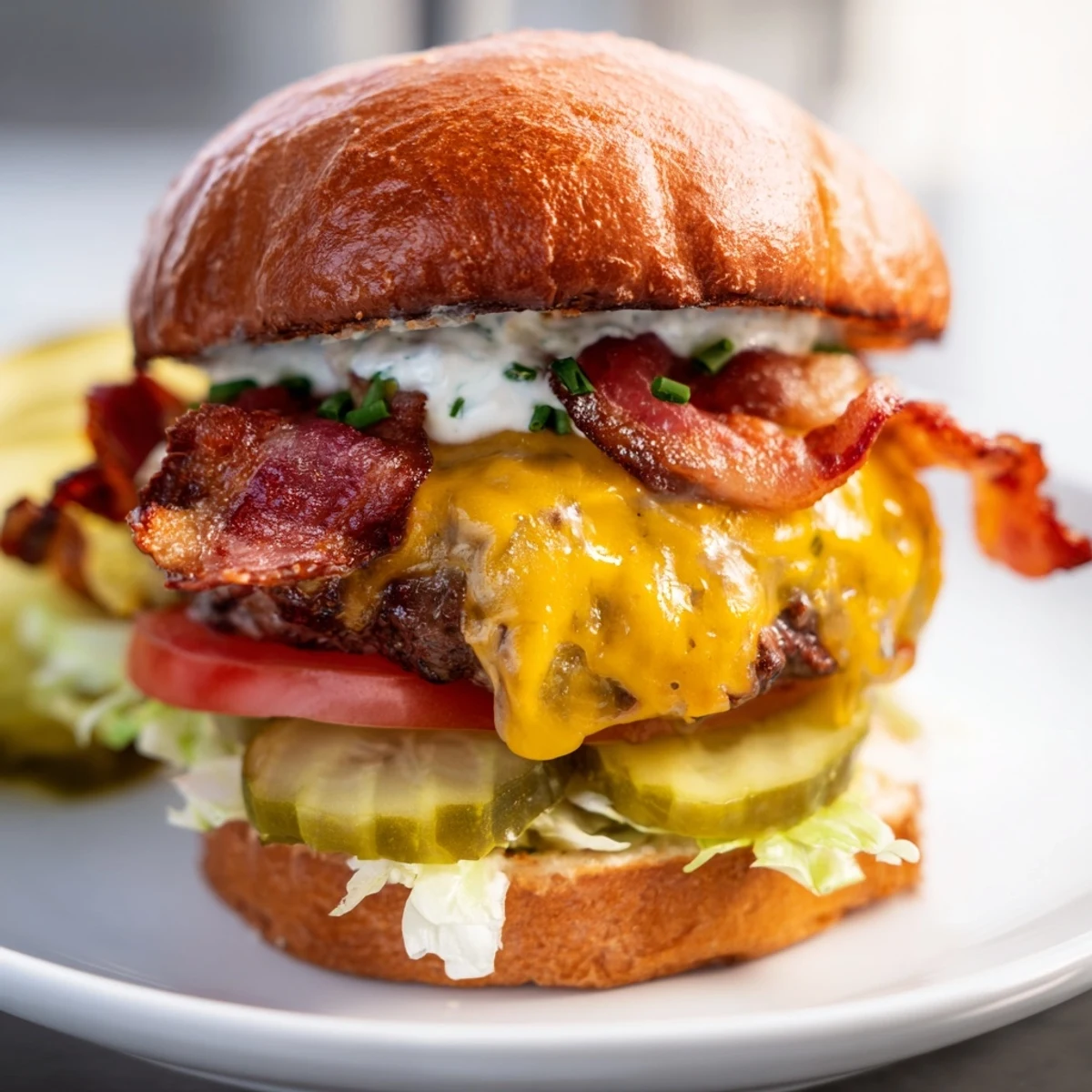 Homemade Crack Burgers loaded with bacon slices, sharp cheddar cheese, fresh lettuce, and tangy crack sauce