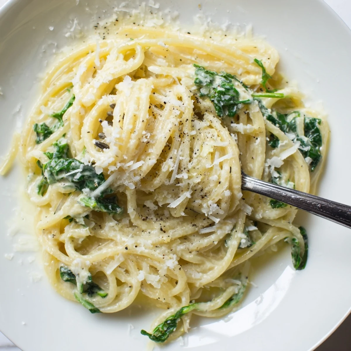 Creamy lemon ricotta pasta with fresh peppery arugula and parmesan garnish