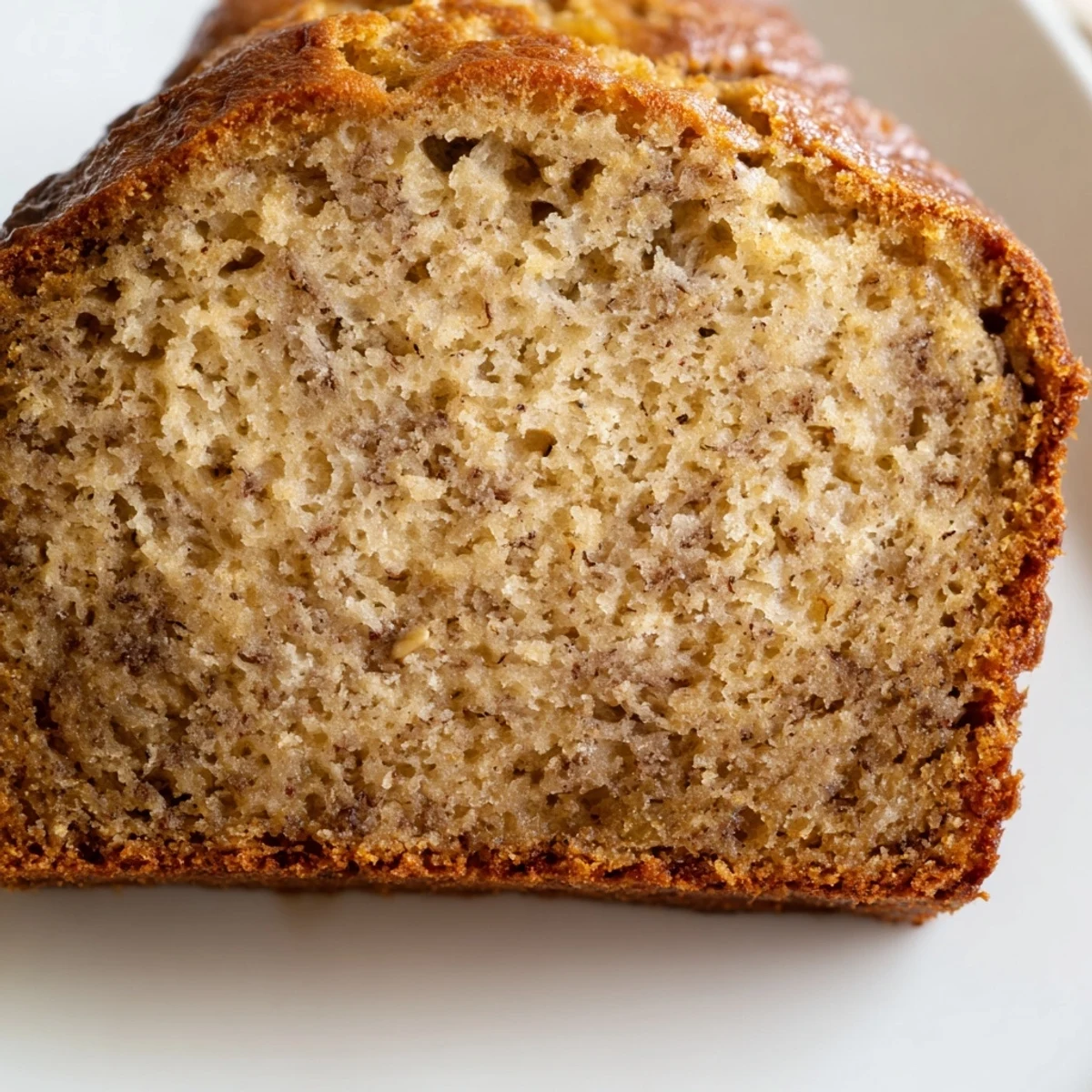 Golden brown moist banana bread loaf with a tender crumb, freshly baked and sliced