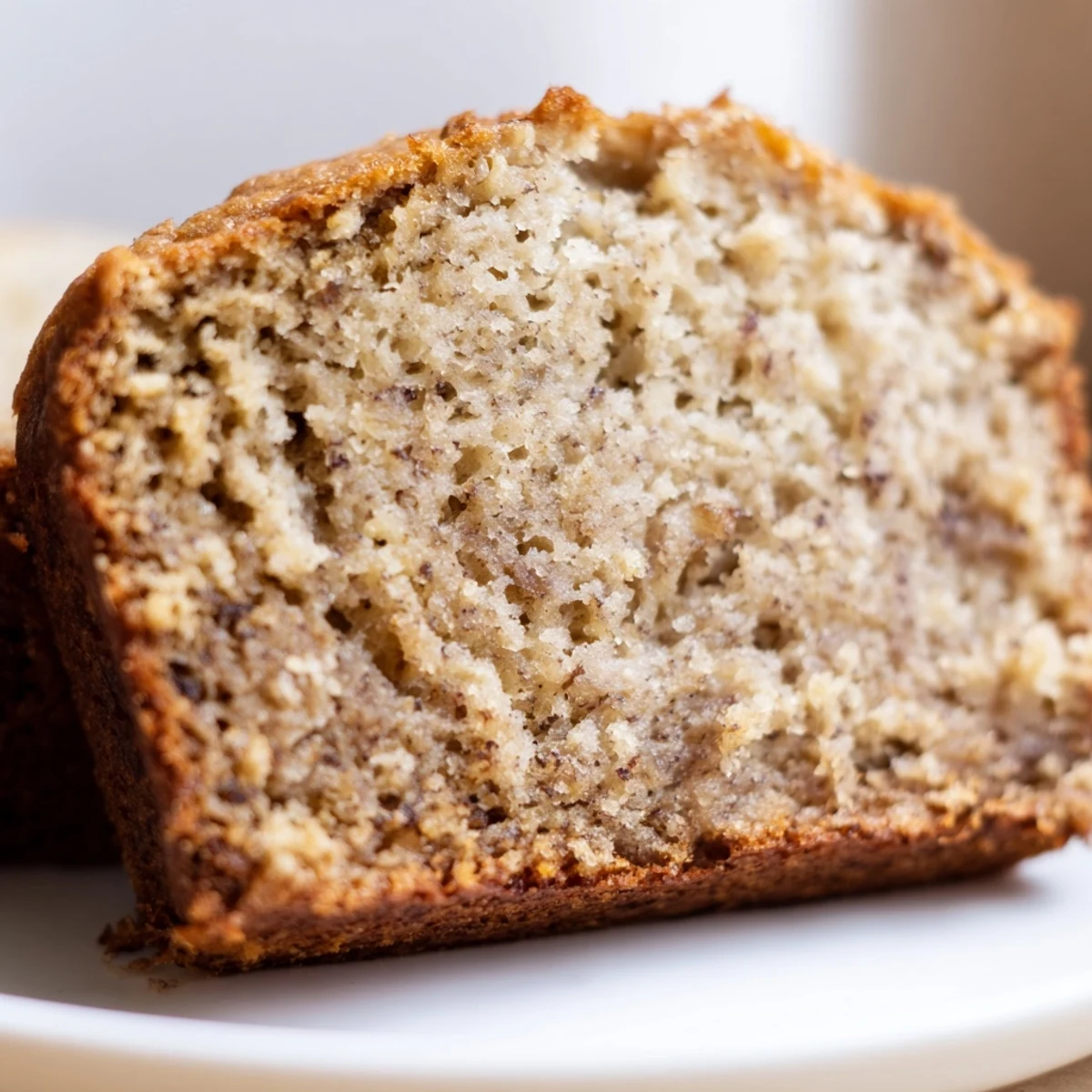 Homemade banana bread with perfectly ripe bananas displayed on a rustic wooden cutting board