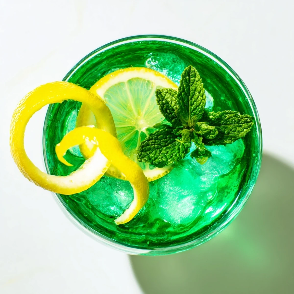 Festive Luck of the Irish cocktail featuring vibrant green hues and lemon twist decoration