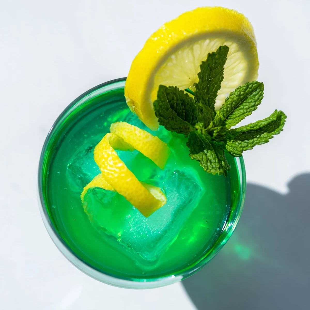Refreshing Luck of the Irish cocktail with ice cubes and citrus notes on a dark background