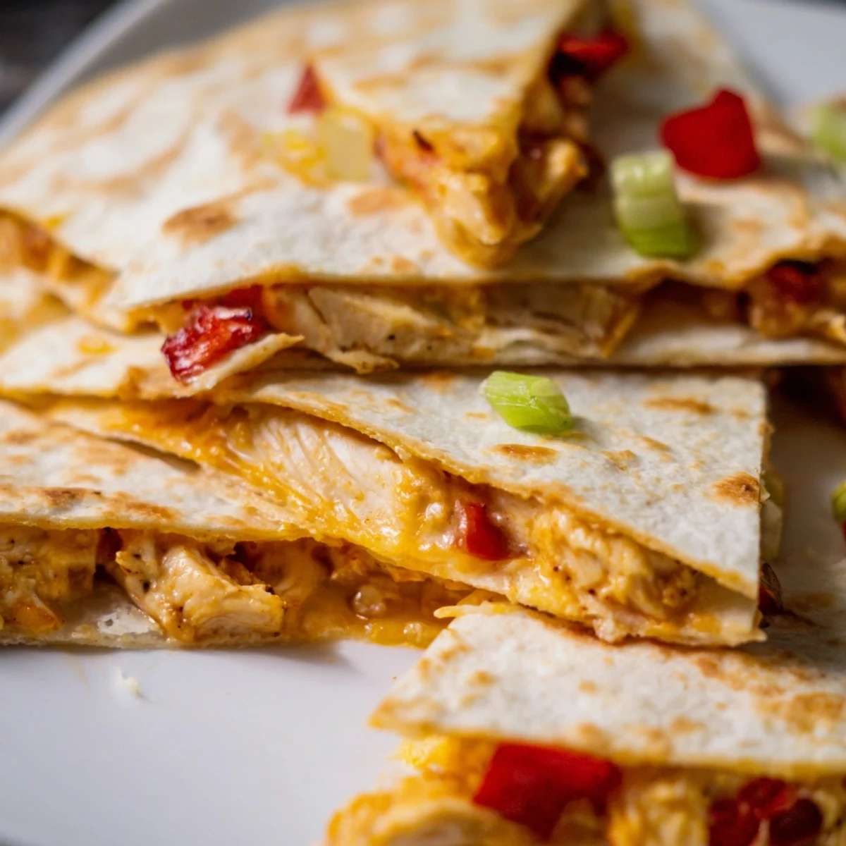 Crispy oven-baked quesadillas overflowing with seasoned shredded chicken and melted Mexican cheese