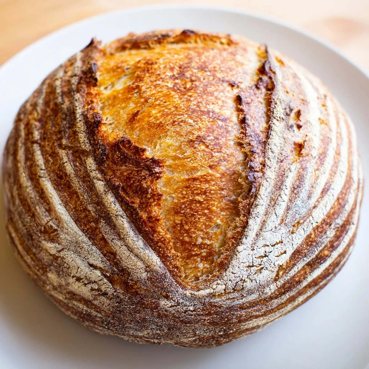 Artisanal crusty bread sliced open showing soft tender crumbs inside crispy crust