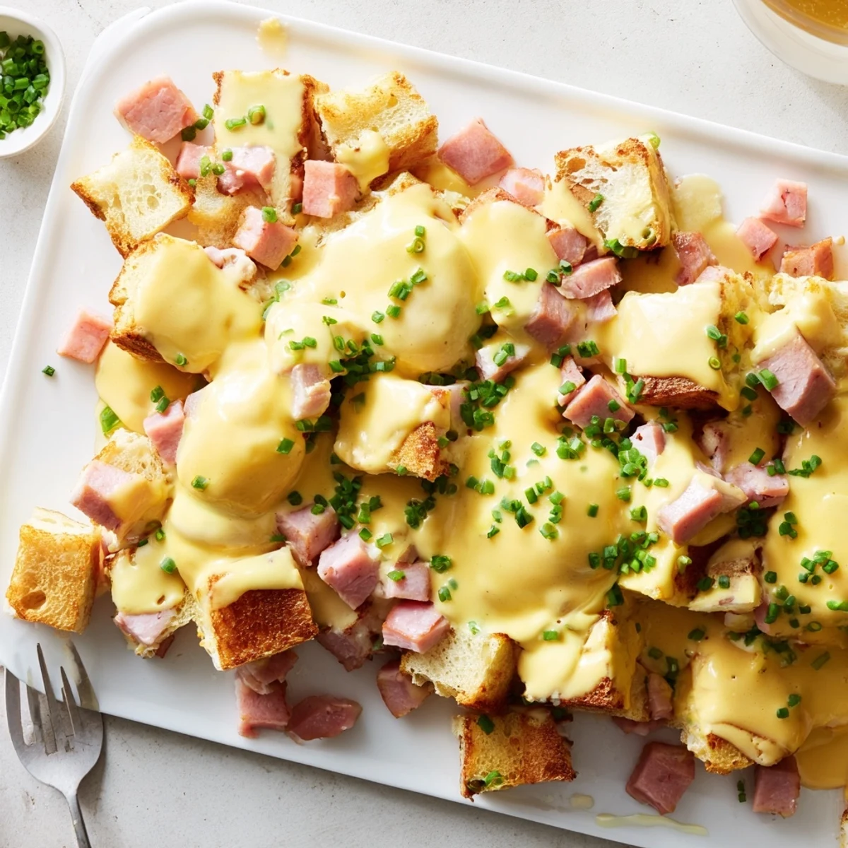 Savory breakfast casserole baked with Canadian bacon and fluffy egg soaked English muffins