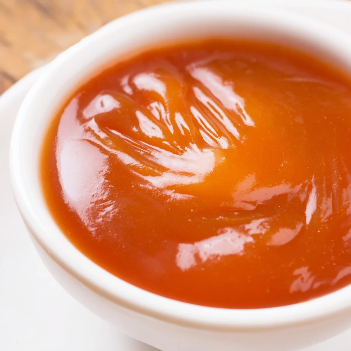 Homemade McDonalds sweet and sour sauce with glossy texture ready for dipping fries