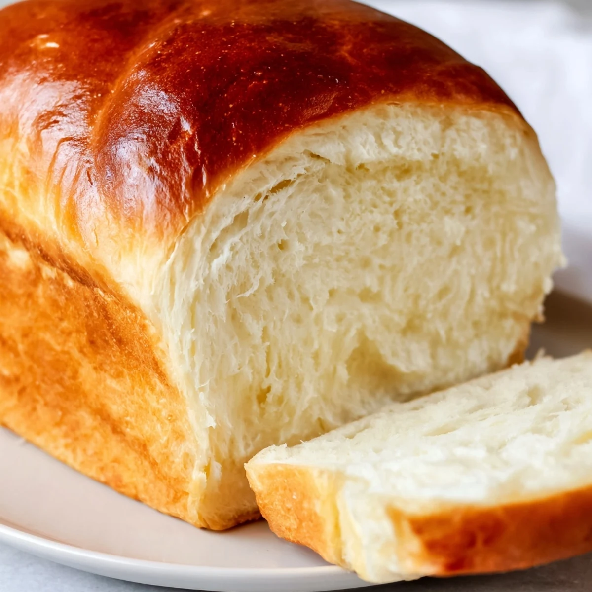 Two warm baked loaves of homemade Amish white bread brushed with melted butter on top