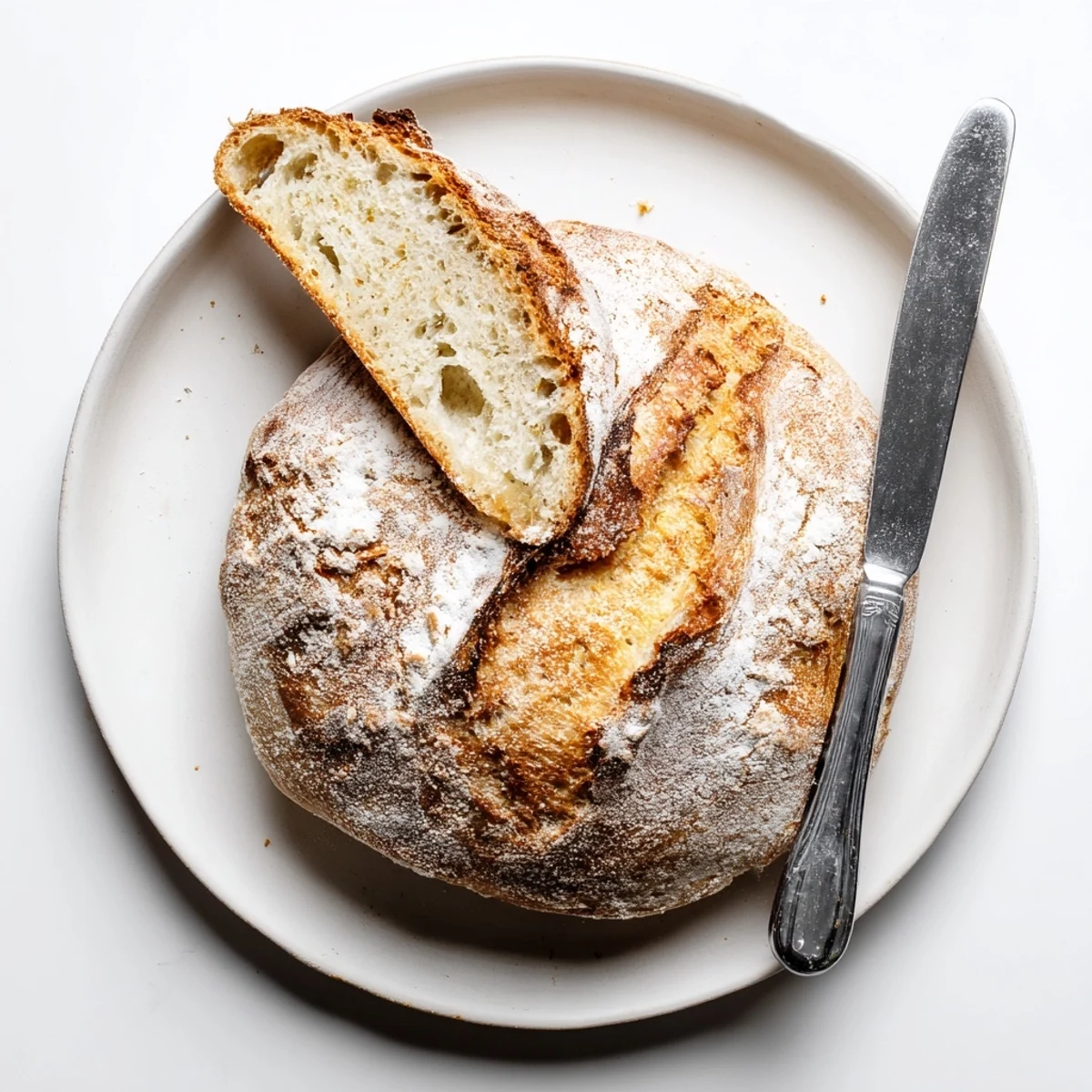 Freshly baked sourdough bread with airy crumb structure perfect for buttering