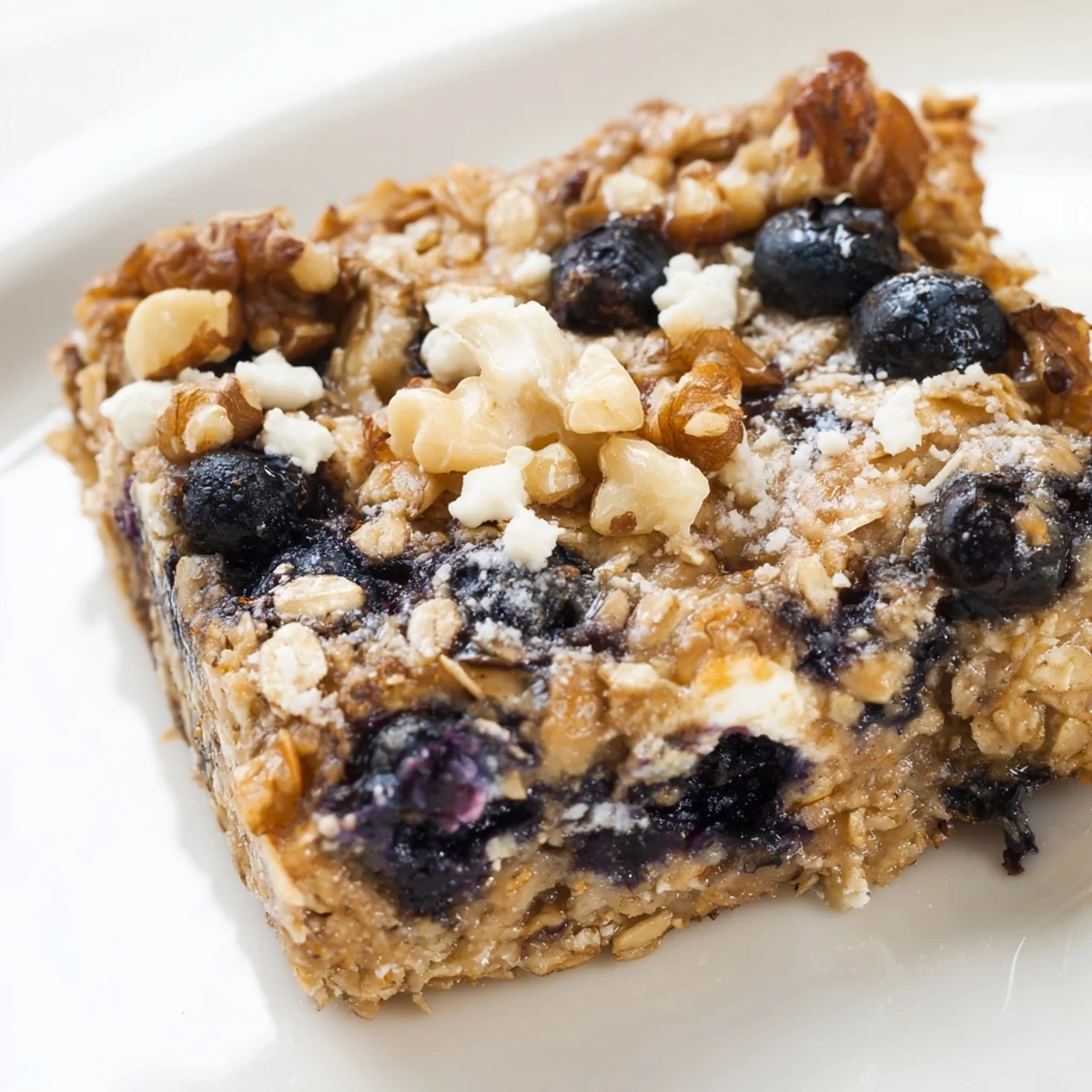 Sliced blueberry cottage cheese breakfast bake serving with golden edges and tender texture