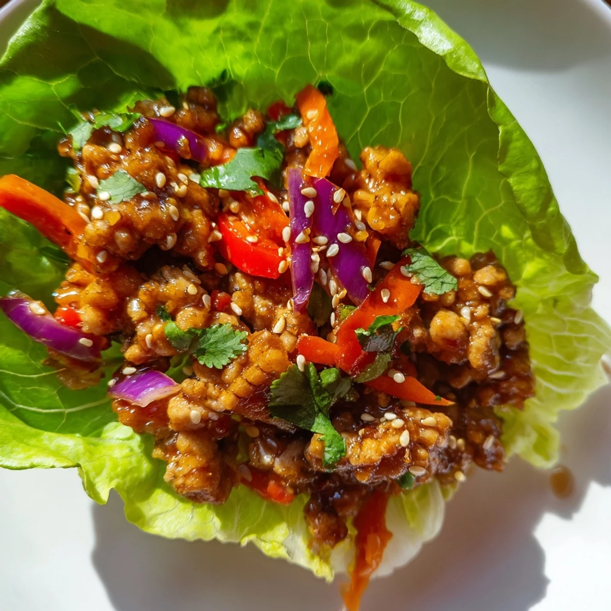 Seasoned ground turkey filling served in crisp romaine lettuce cups with fresh vegetables