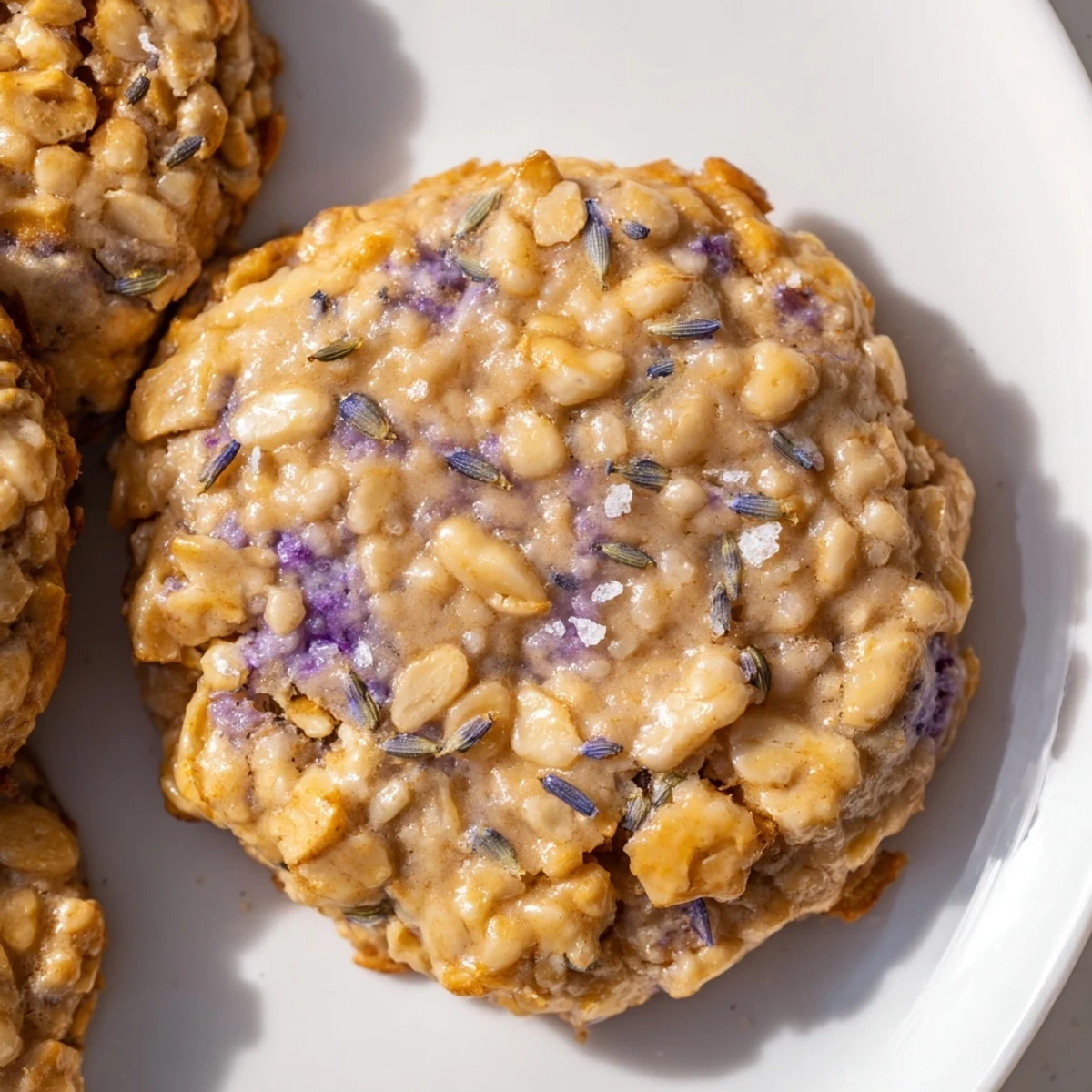 Golden Lavender Honey Crunch Cookies with toasted almonds cooling on a wire rack