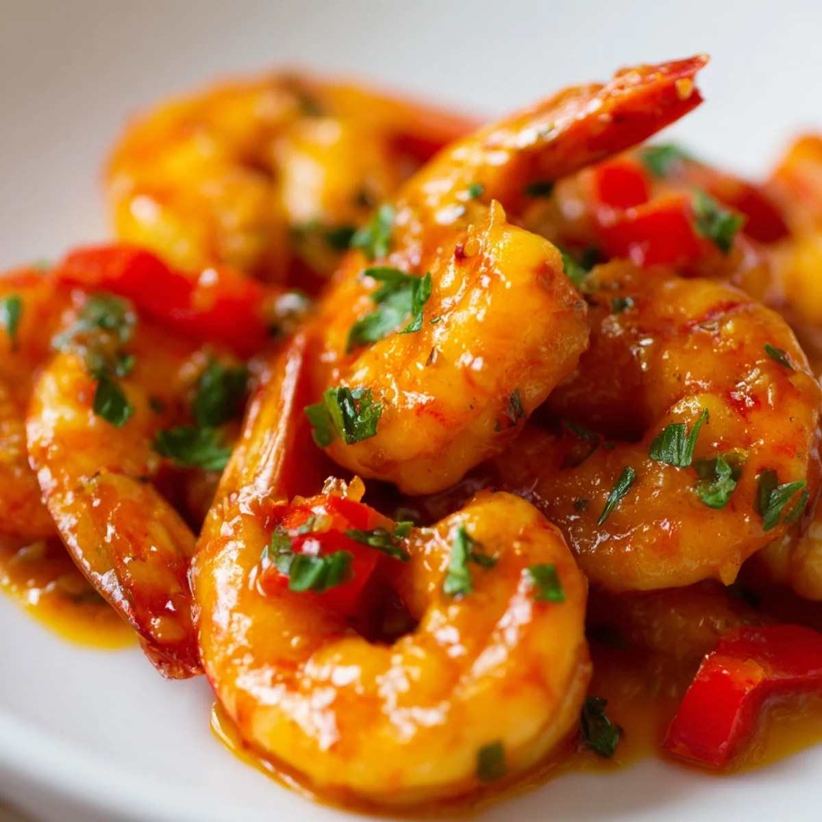 Golden garlic paprika shrimp skillet topped with fresh parsley and bright lemon wedges