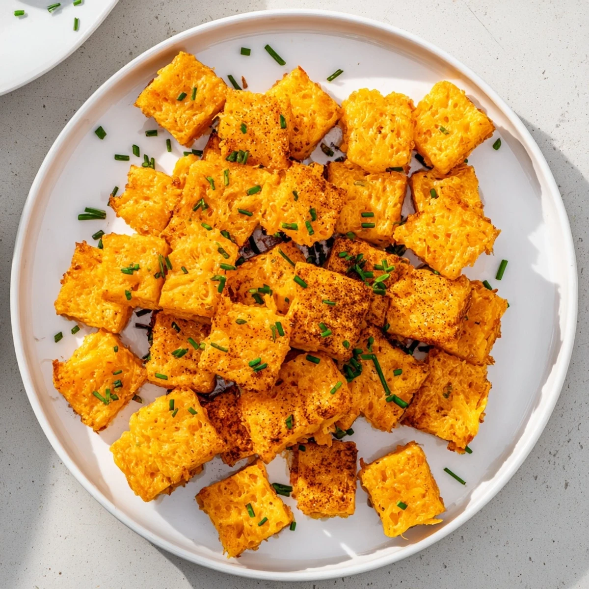 Golden baked cheese and herb snack squares arranged on a parchment-lined baking sheet