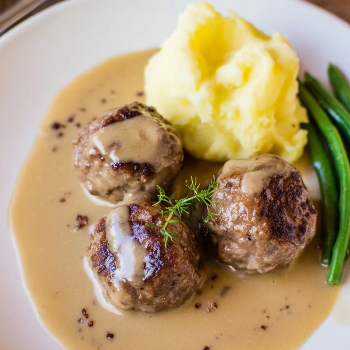 Skillet of Homemade Ikea Meatballs browned and crisp, smelling warm spices and butter