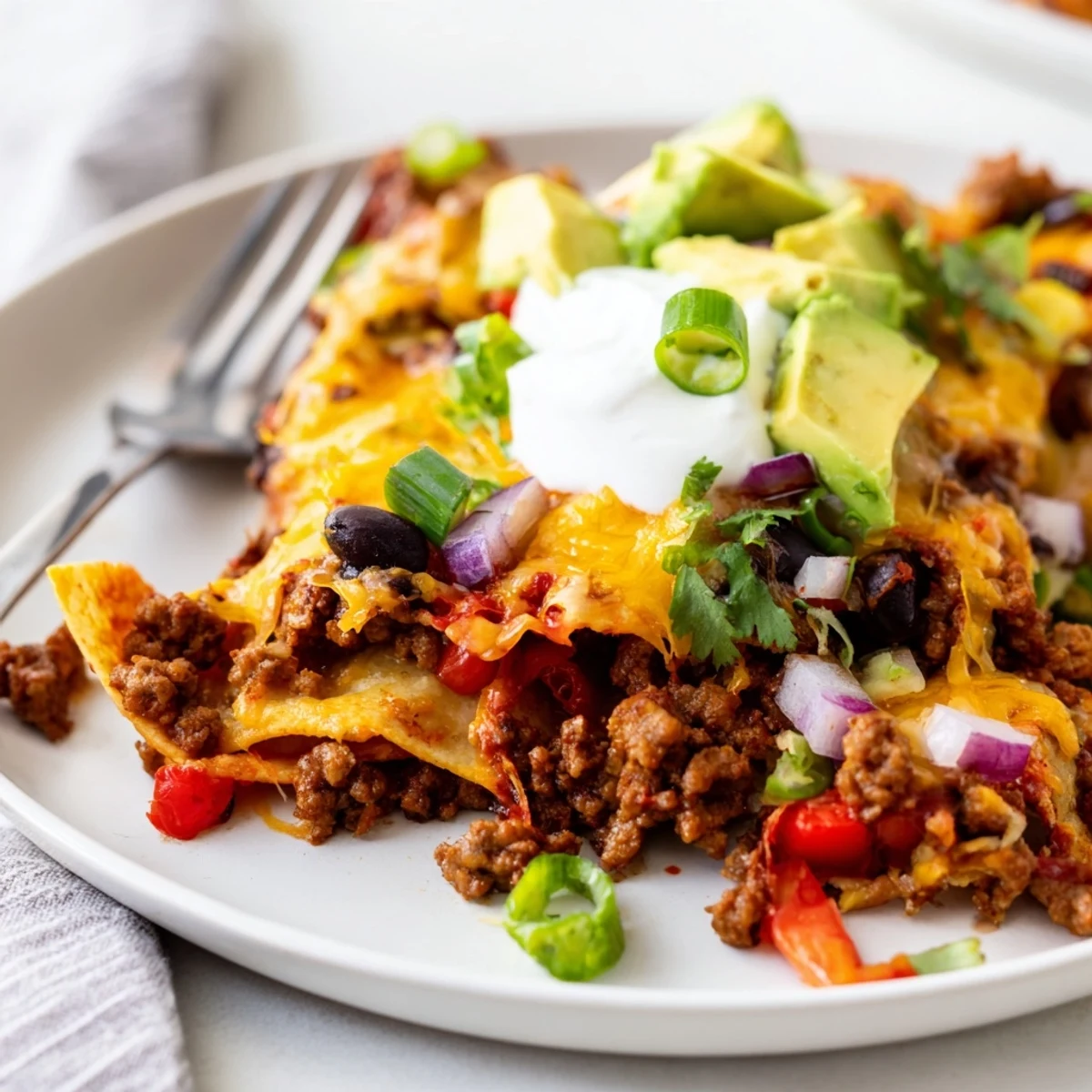 One-pan Beef Skillet Enchiladas sizzling in cast-iron, ready for a scoop