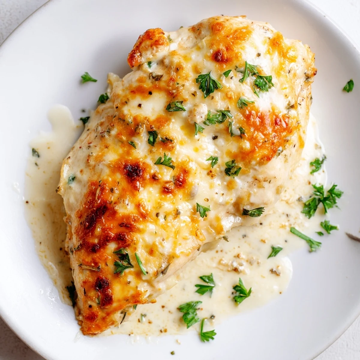Juicy Caesar Chicken Recipe resting after baking, creamy sauce and crisp edges