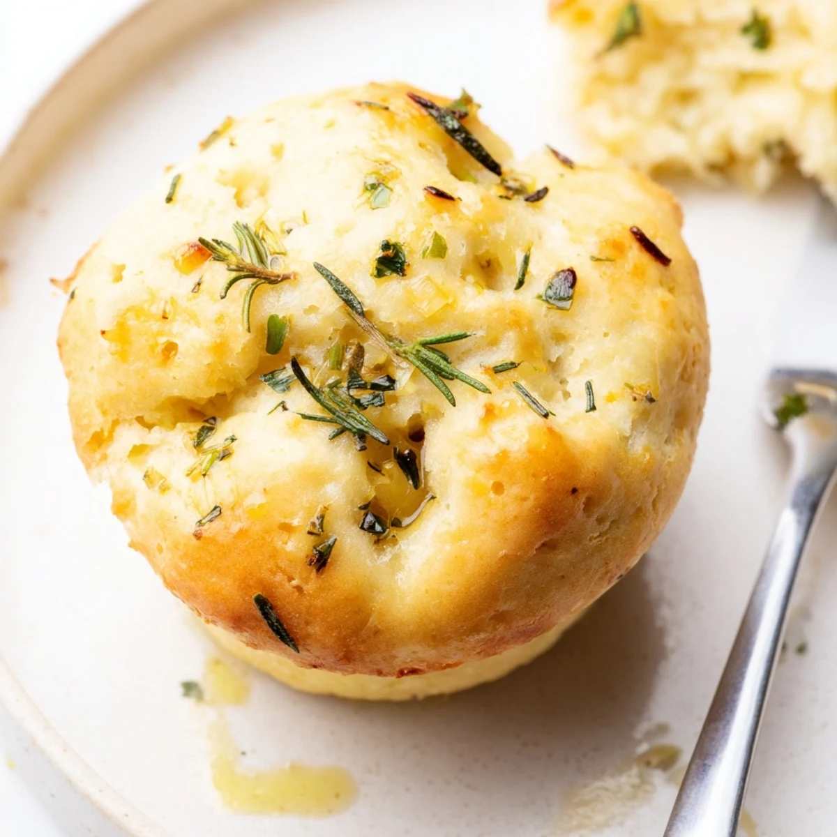 Garlic Rosemary Focaccia Muffins cooling in tin, brushed with fragrant olive oil