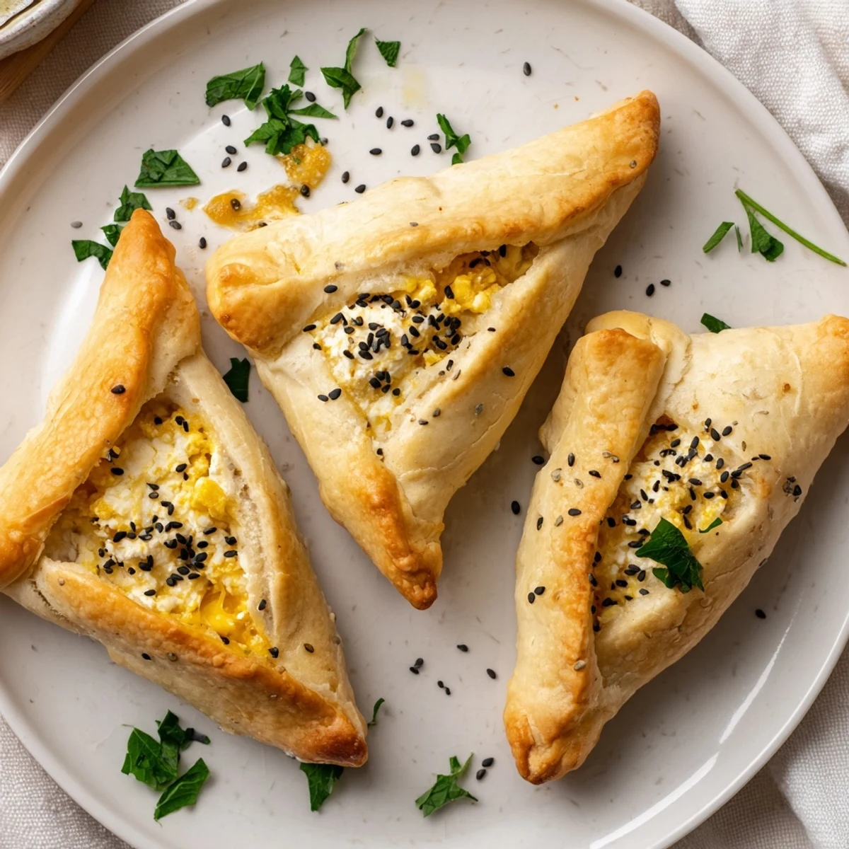Homemade Cheese Fatayer Recipe with gooey filling, brushed golden, served with olives