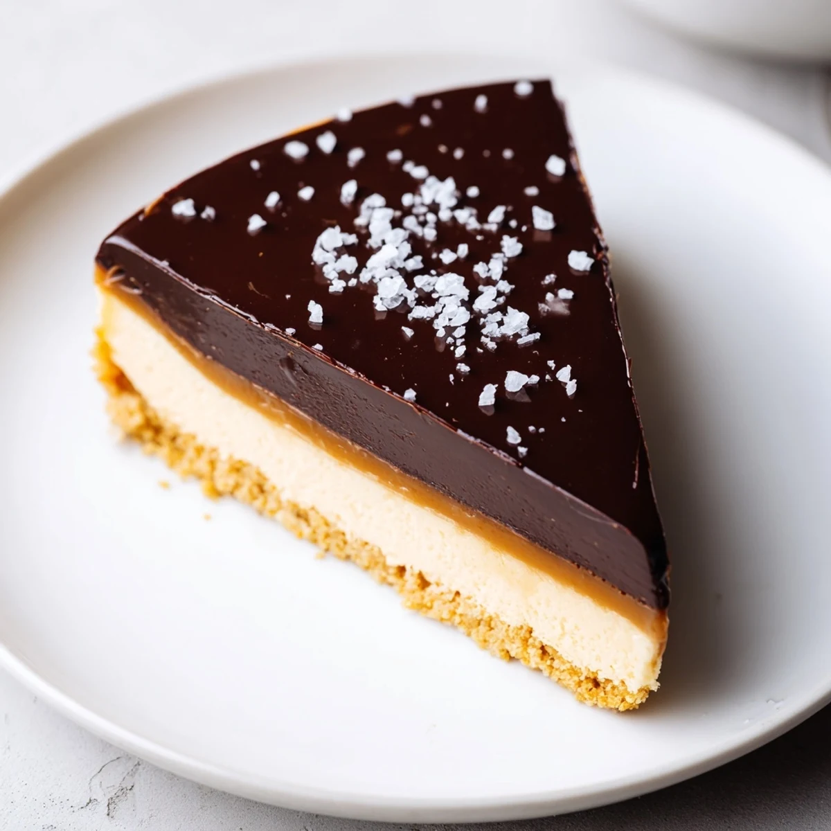 Close-up of Luxurious Millionaire Cheesecake slice revealing creamy filling and biscuit base