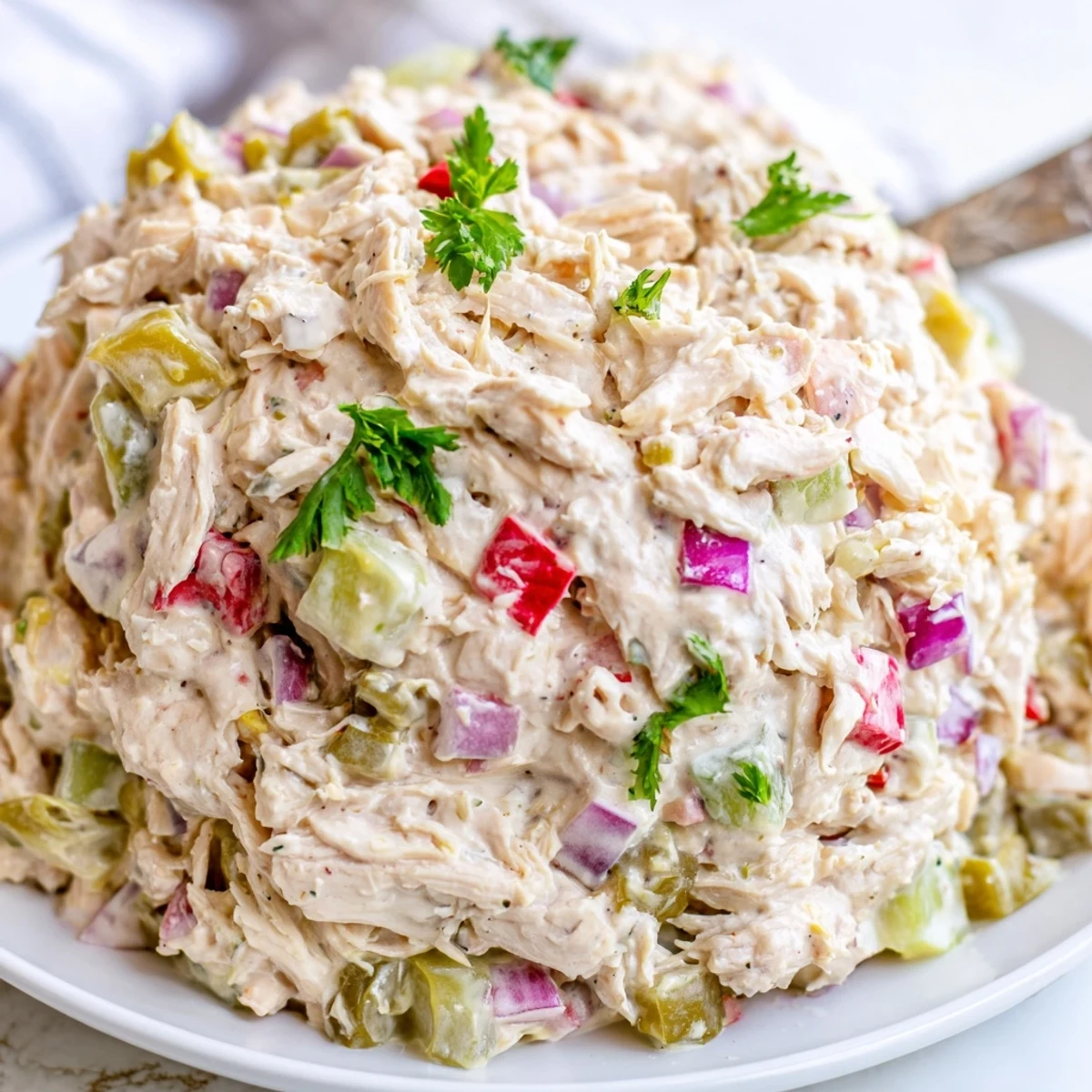 Packed lunch: High Protein Pepperoncini Chicken Salad in a wrap, bright and refreshing